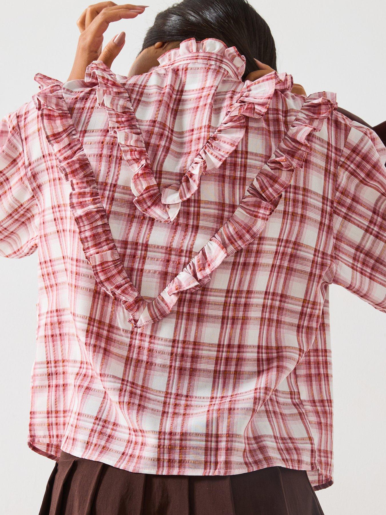 Image 5 of 6 of V by Very Checked Ruffle Shirt - Pink
