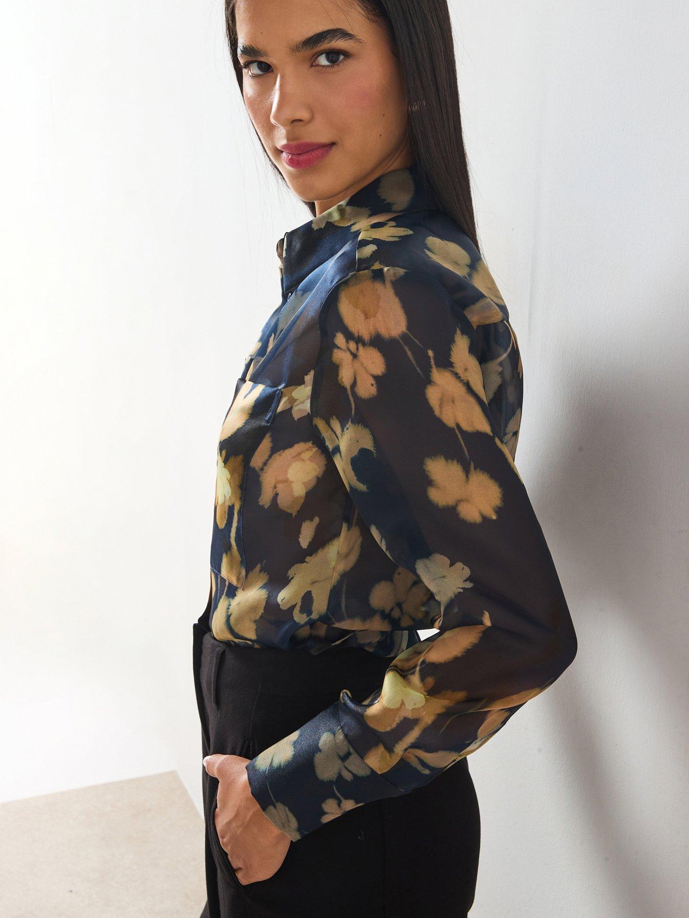 V by Very Printed Organza Shirt - Navy
