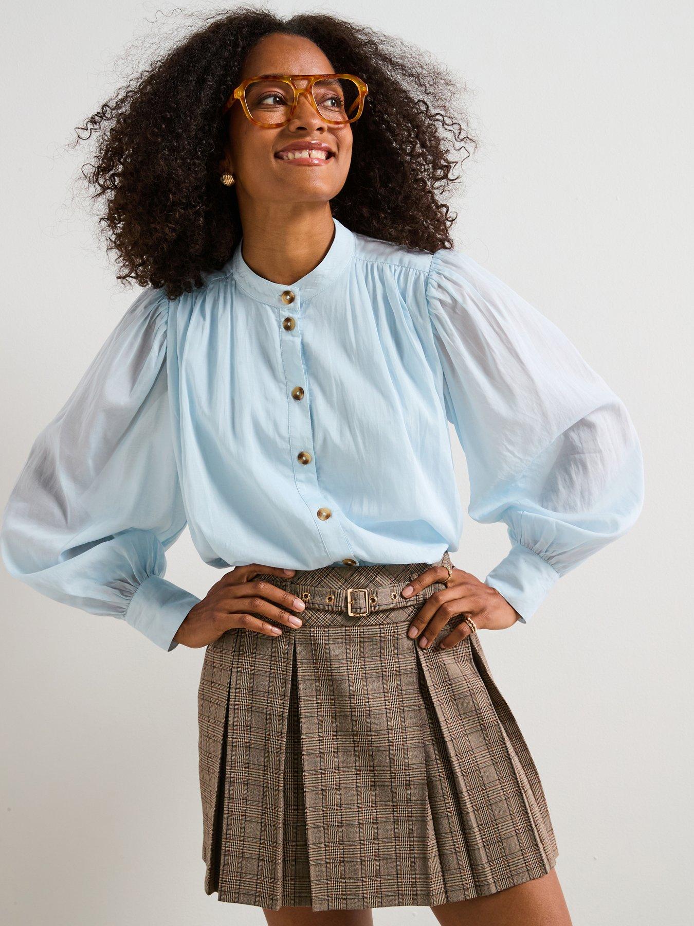 v-by-very-puff-sleeve-blouse-bluefront