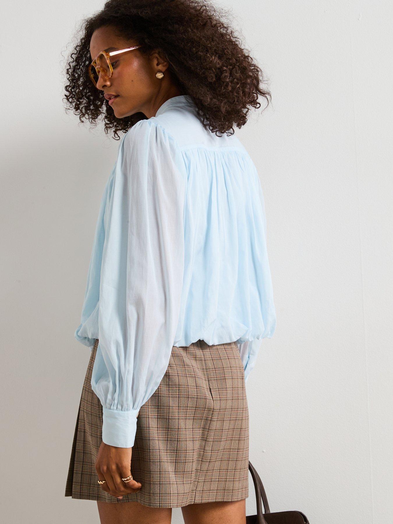 v-by-very-puff-sleeve-blouse-bluestillFront