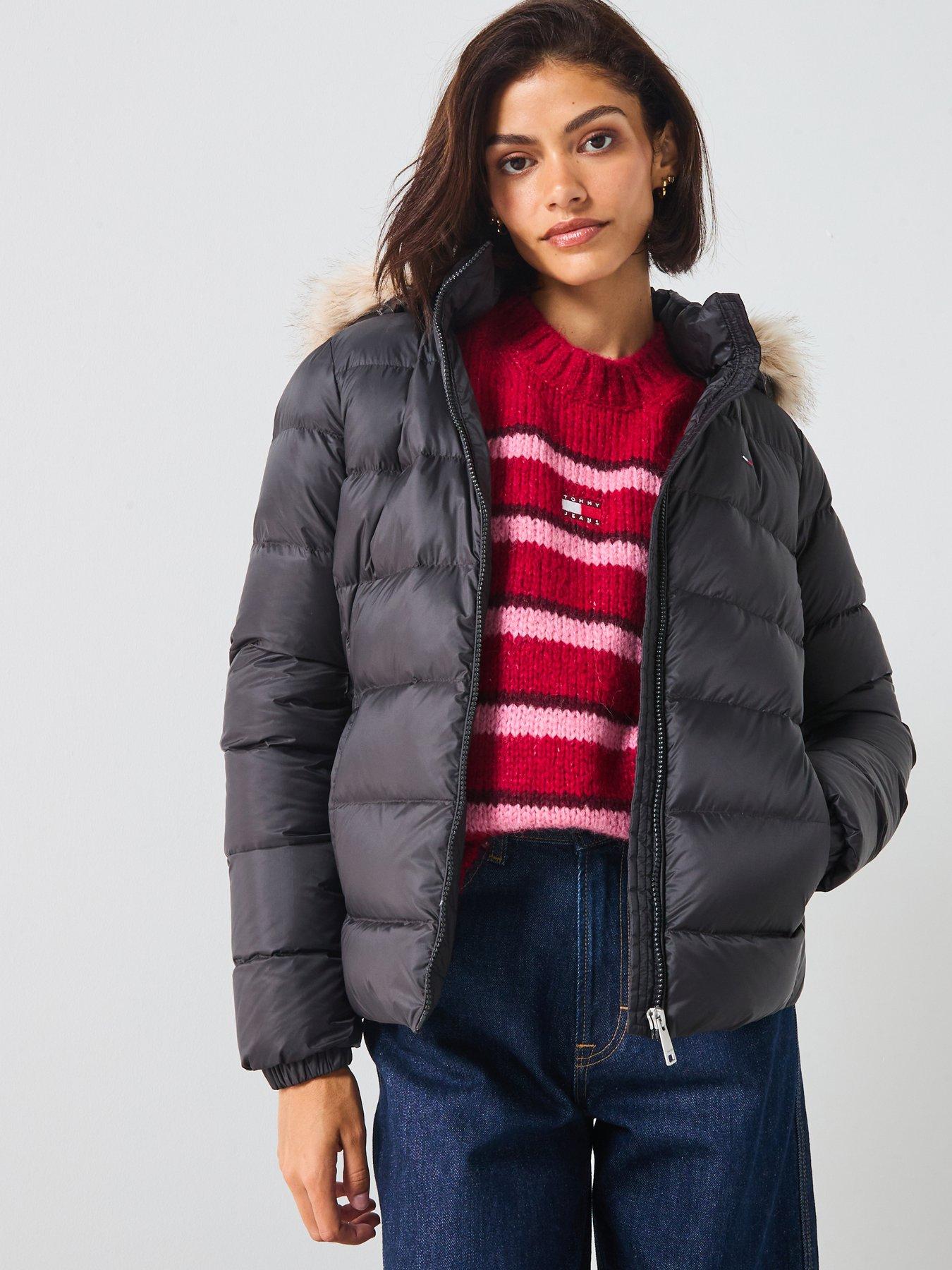 Tommy Jeans Basic Faux Fur Hooded Down Coat - Black