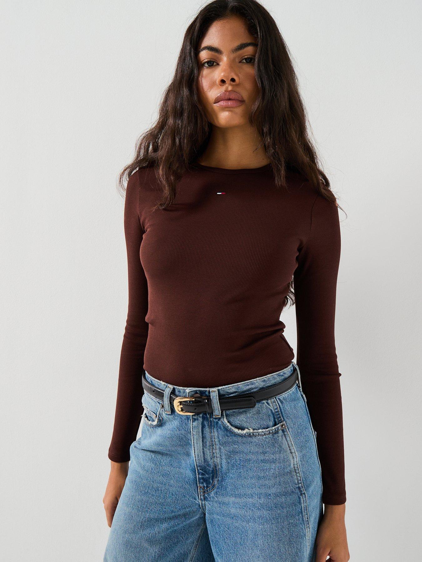 tommy-jeans-essential-ribbed-top-brown