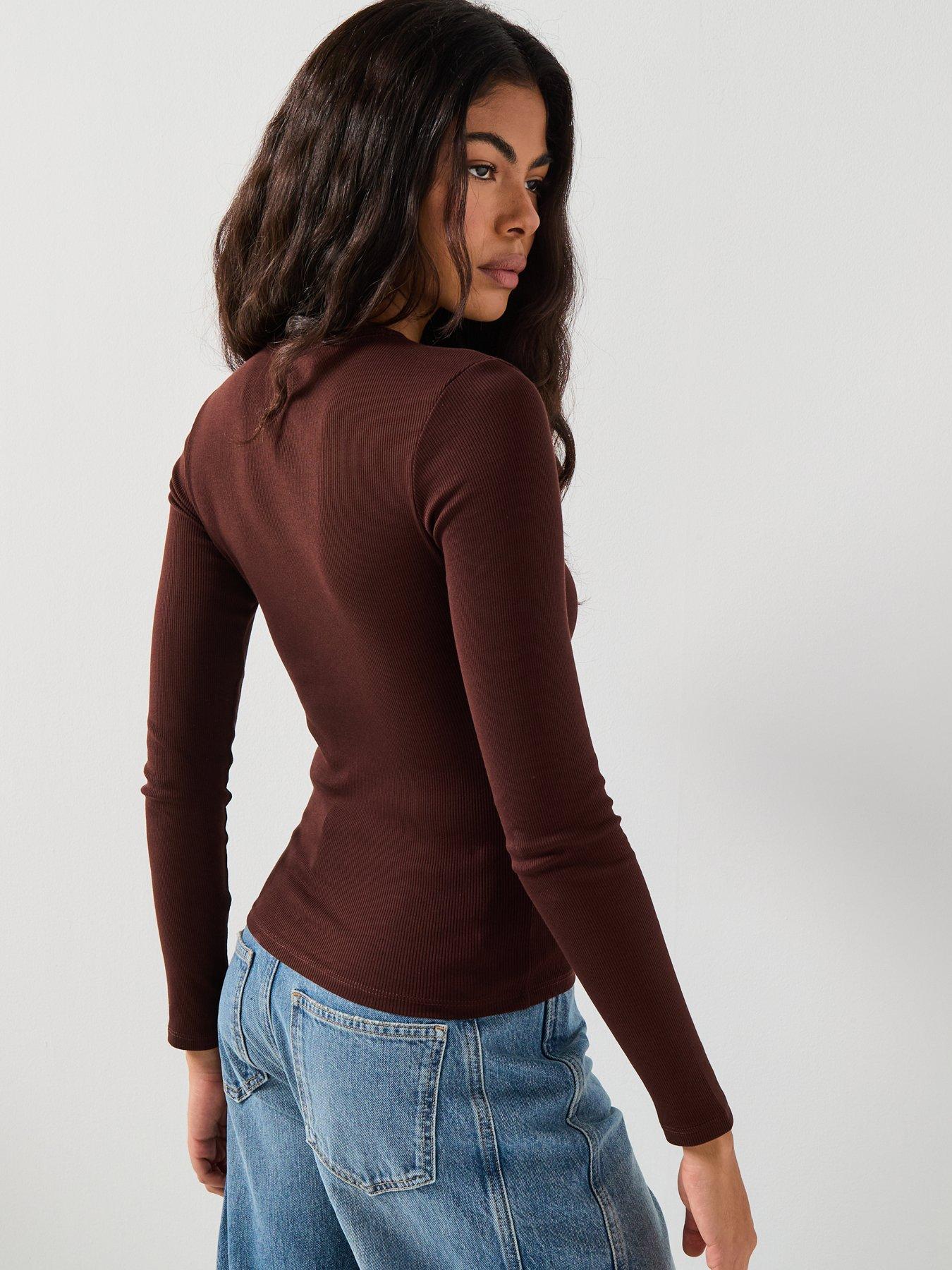 Image 2 of 4 of Tommy Jeans Essential Ribbed Top - Brown