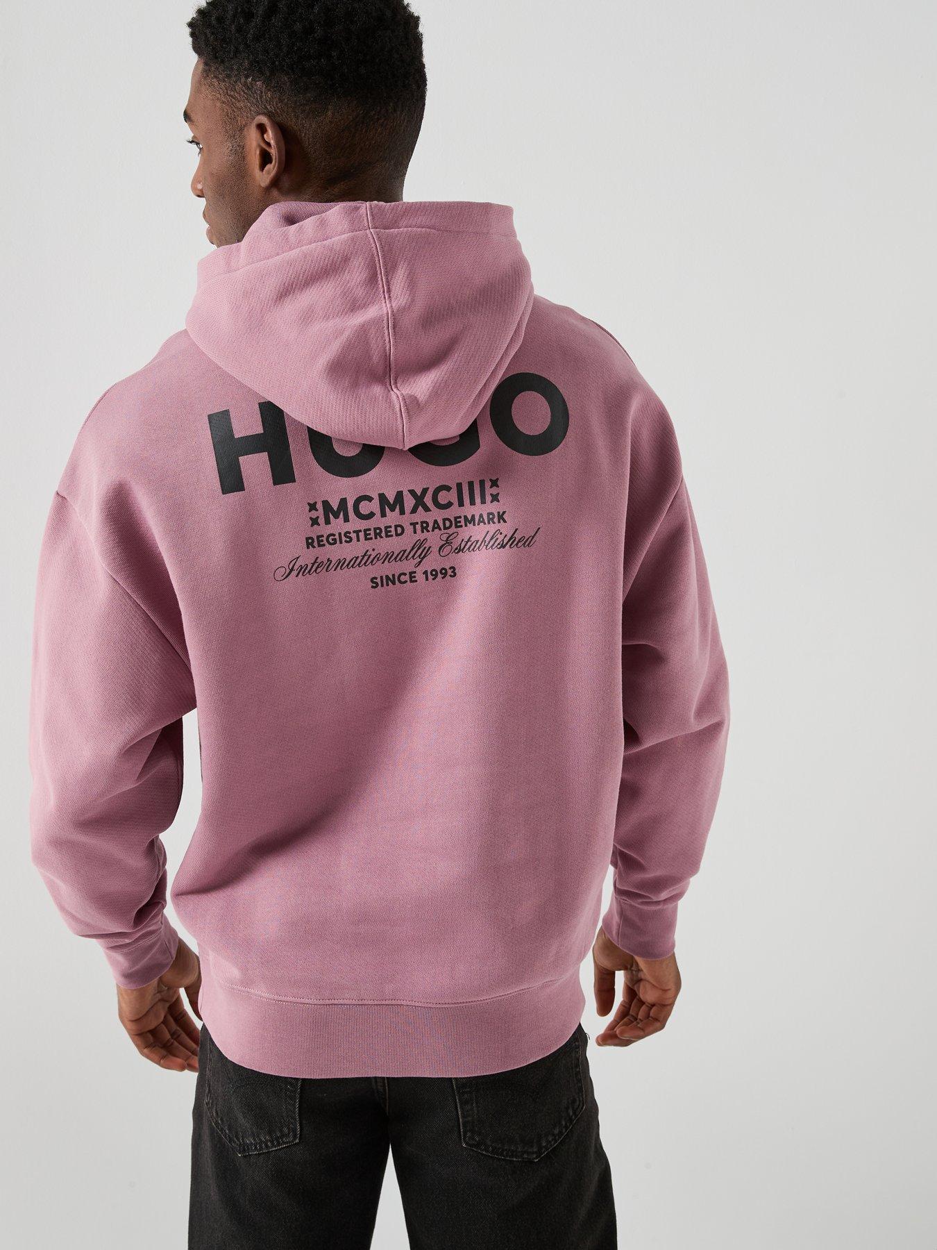 Image 1 of 6 of HUGO Nazardo Loose Fit Overhead Hoodie - Dark Pink