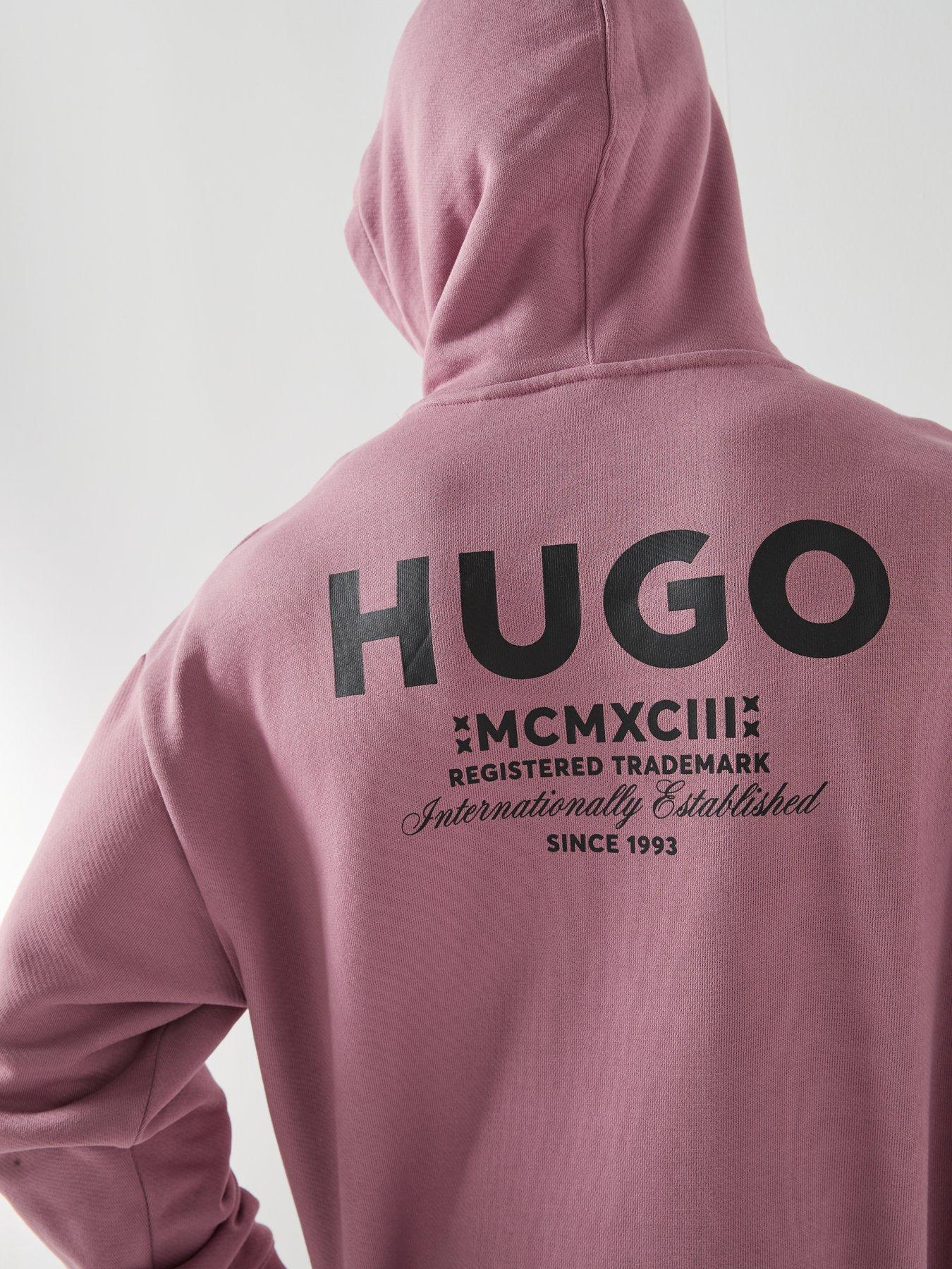 Image 4 of 6 of HUGO Nazardo Loose Fit Overhead Hoodie - Dark Pink