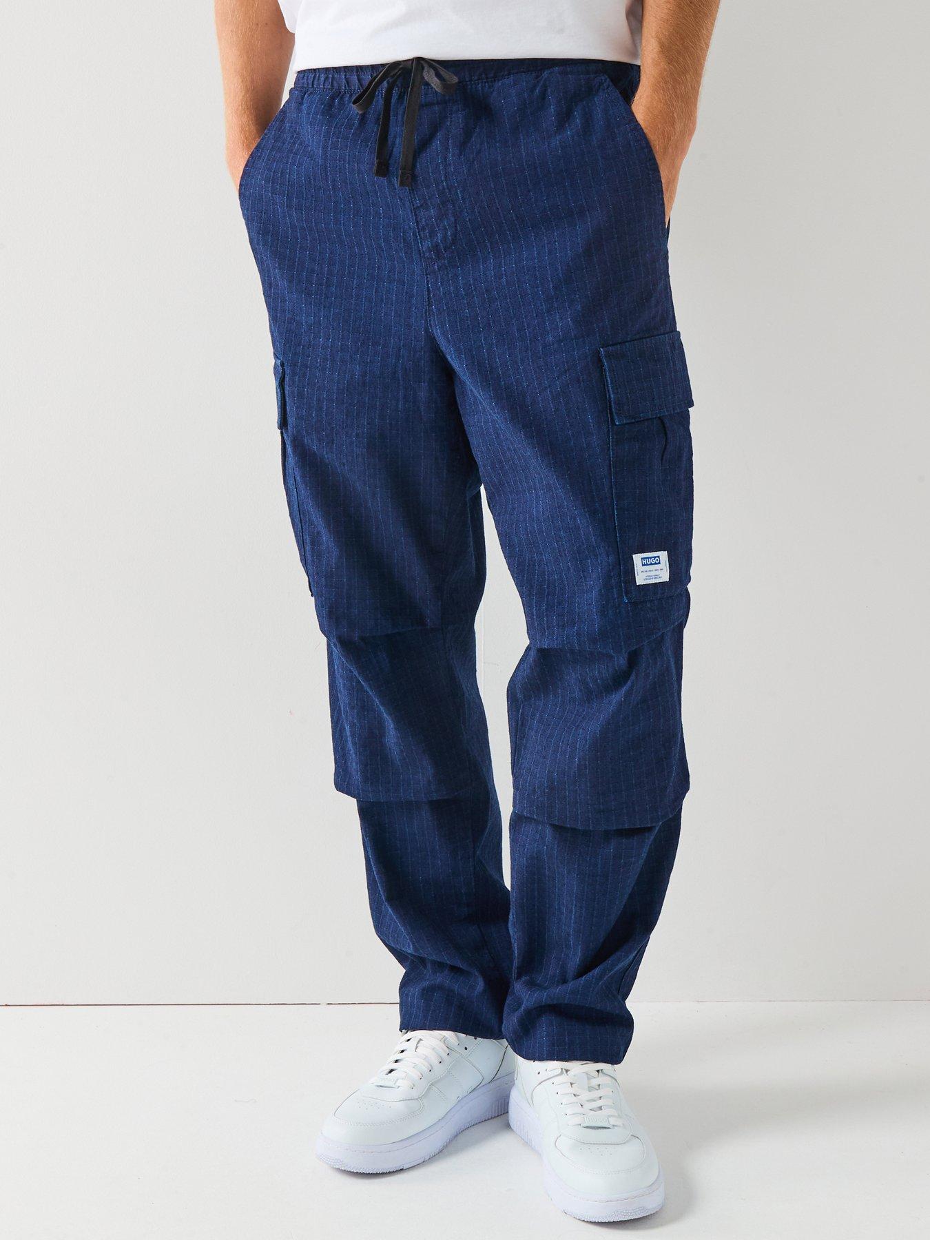 HUGO Relaxed-fit Cargo Trousers in Denim-Look Ripstop - Blue