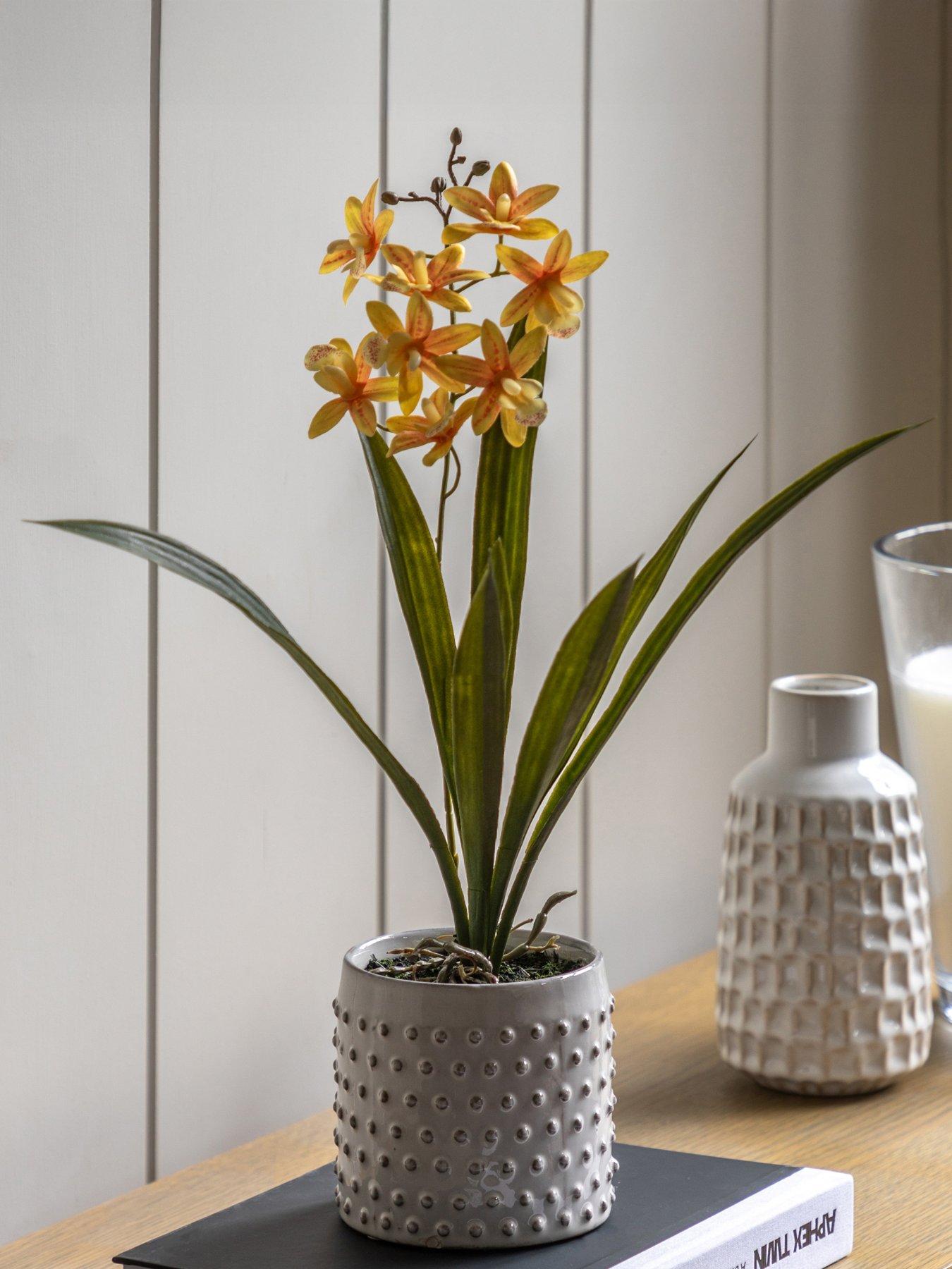 Gallery Direct Orchid Orange In White Ceramic Dot Pot 400mm
