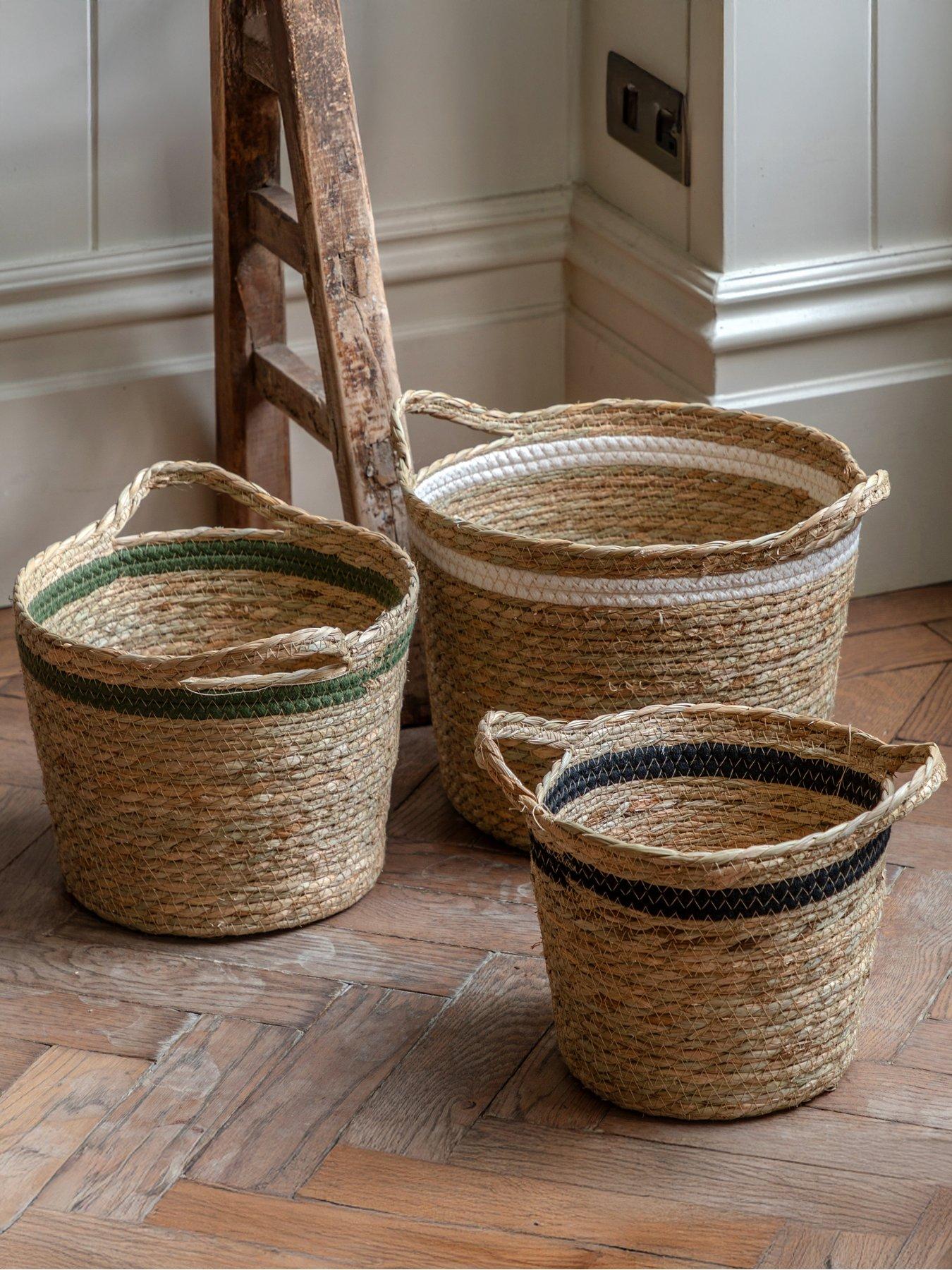Gallery Direct Storage Basket Black White Olive Stripe Nest S/3
