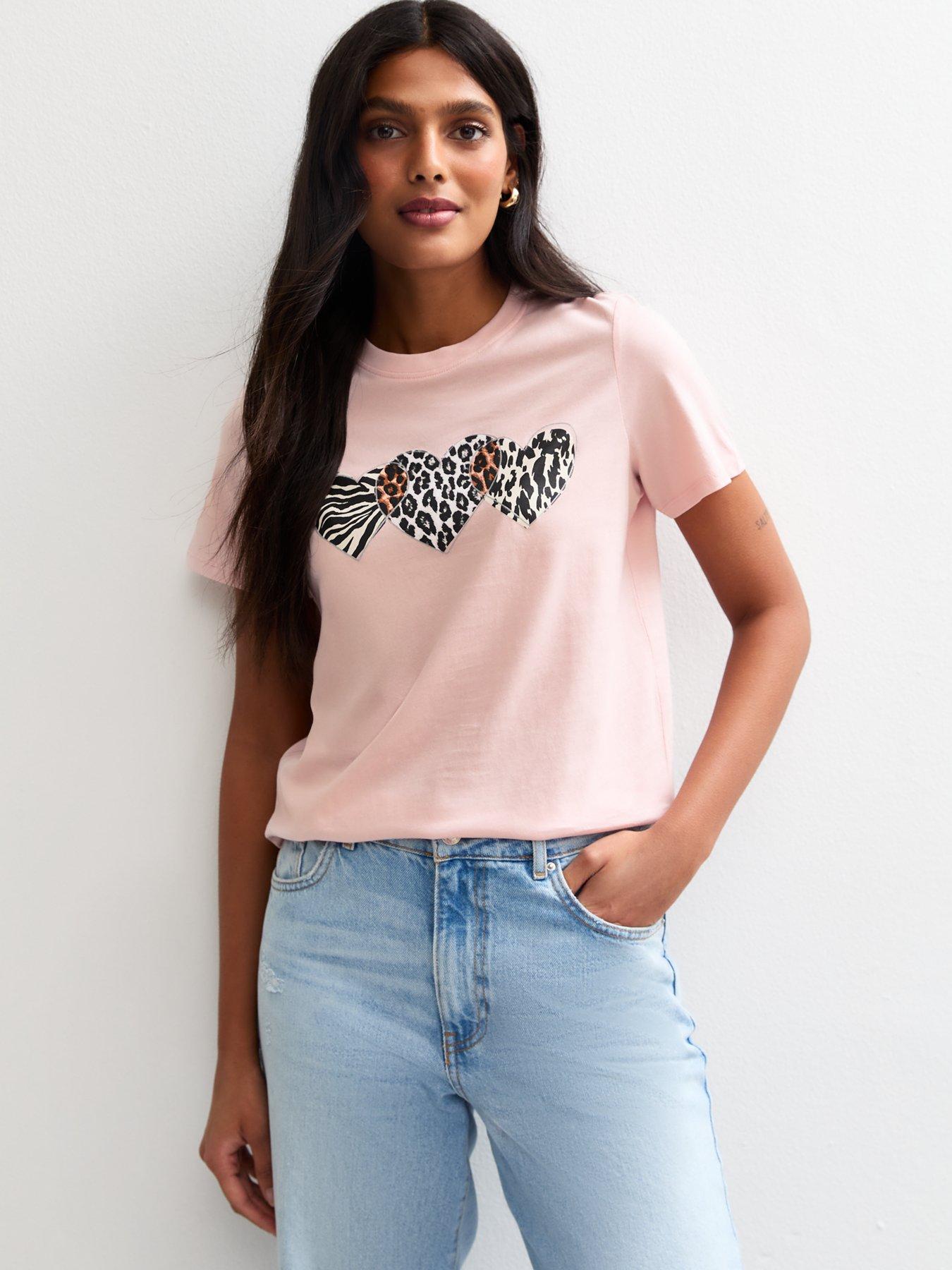 undefined Patterned Heart Print T-Shirt - Light Pink