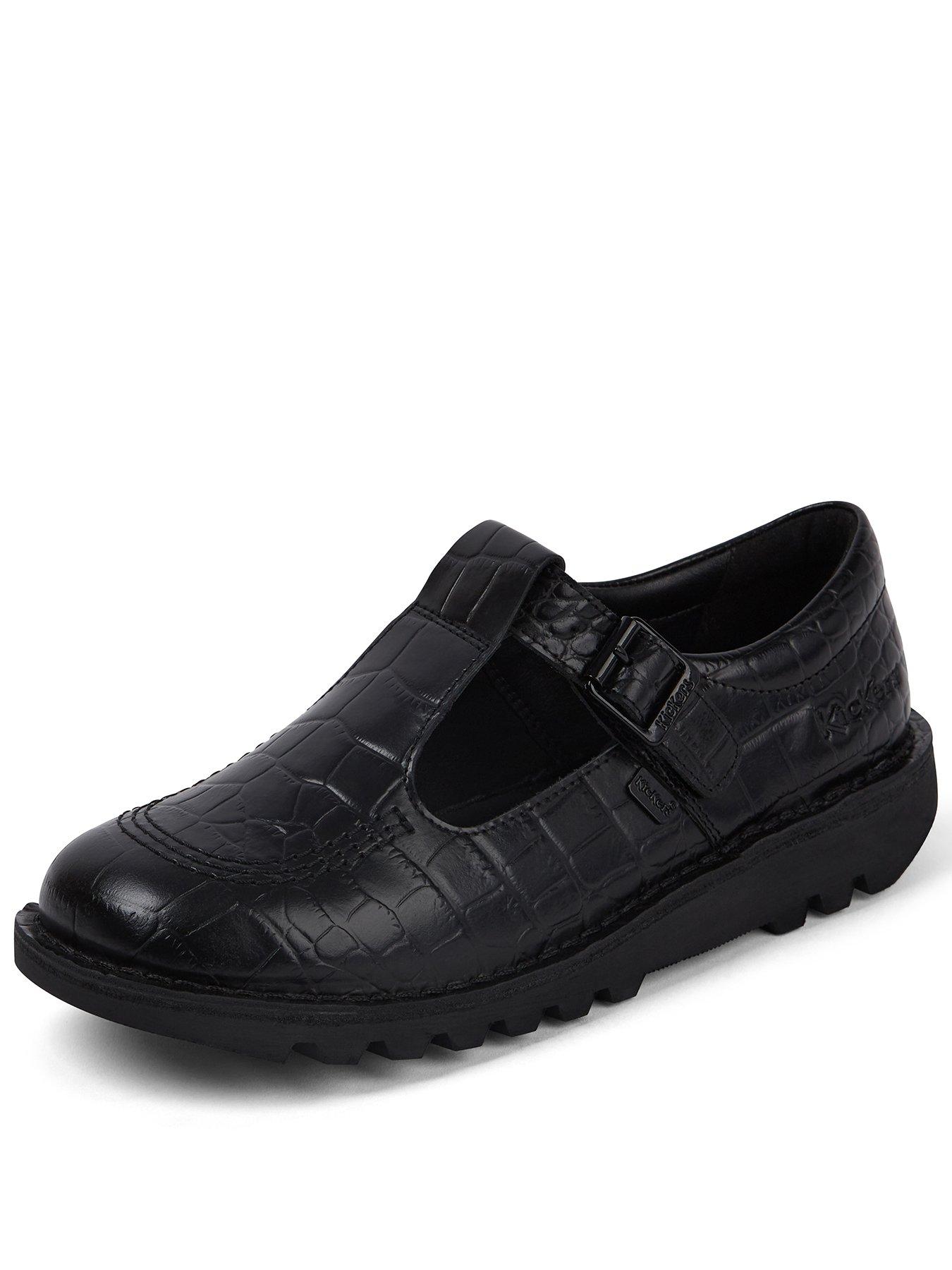 Kickers Kick T-bar Croc Leather Shoe - Black