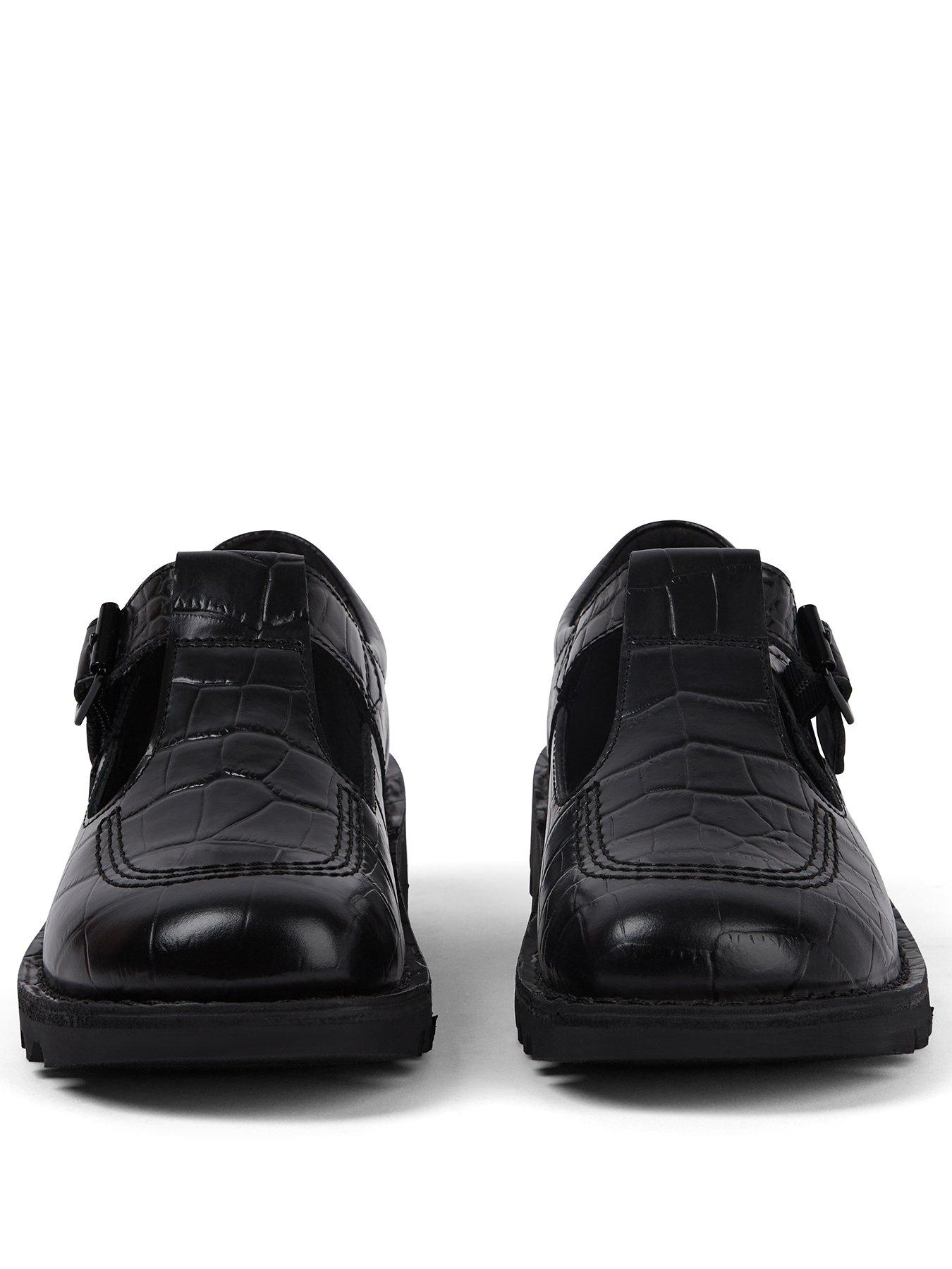 Image 2 of 7 of Kickers Kick T-bar Croc Leather Shoe - Black