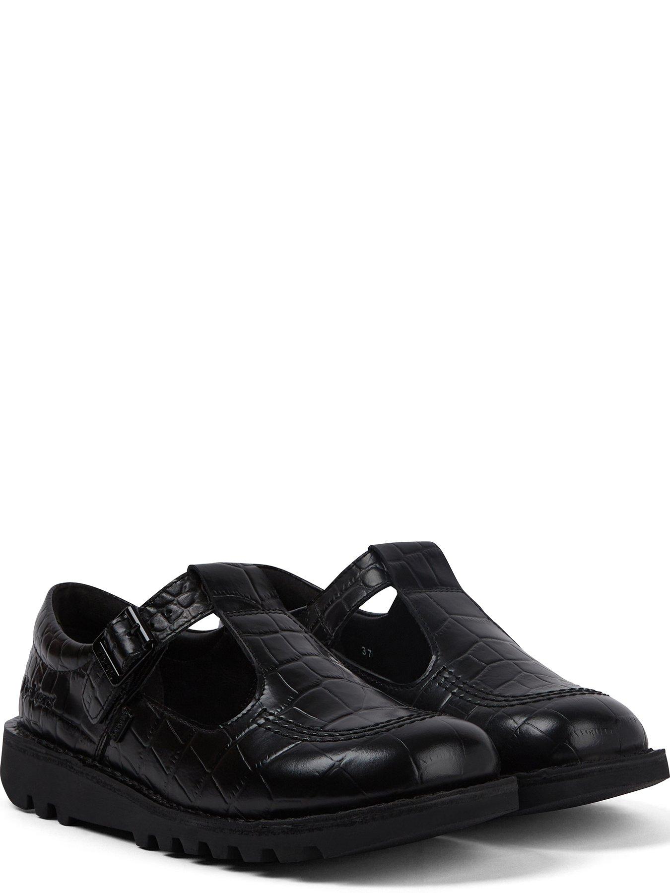 Image 4 of 7 of Kickers Kick T-bar Croc Leather Shoe - Black