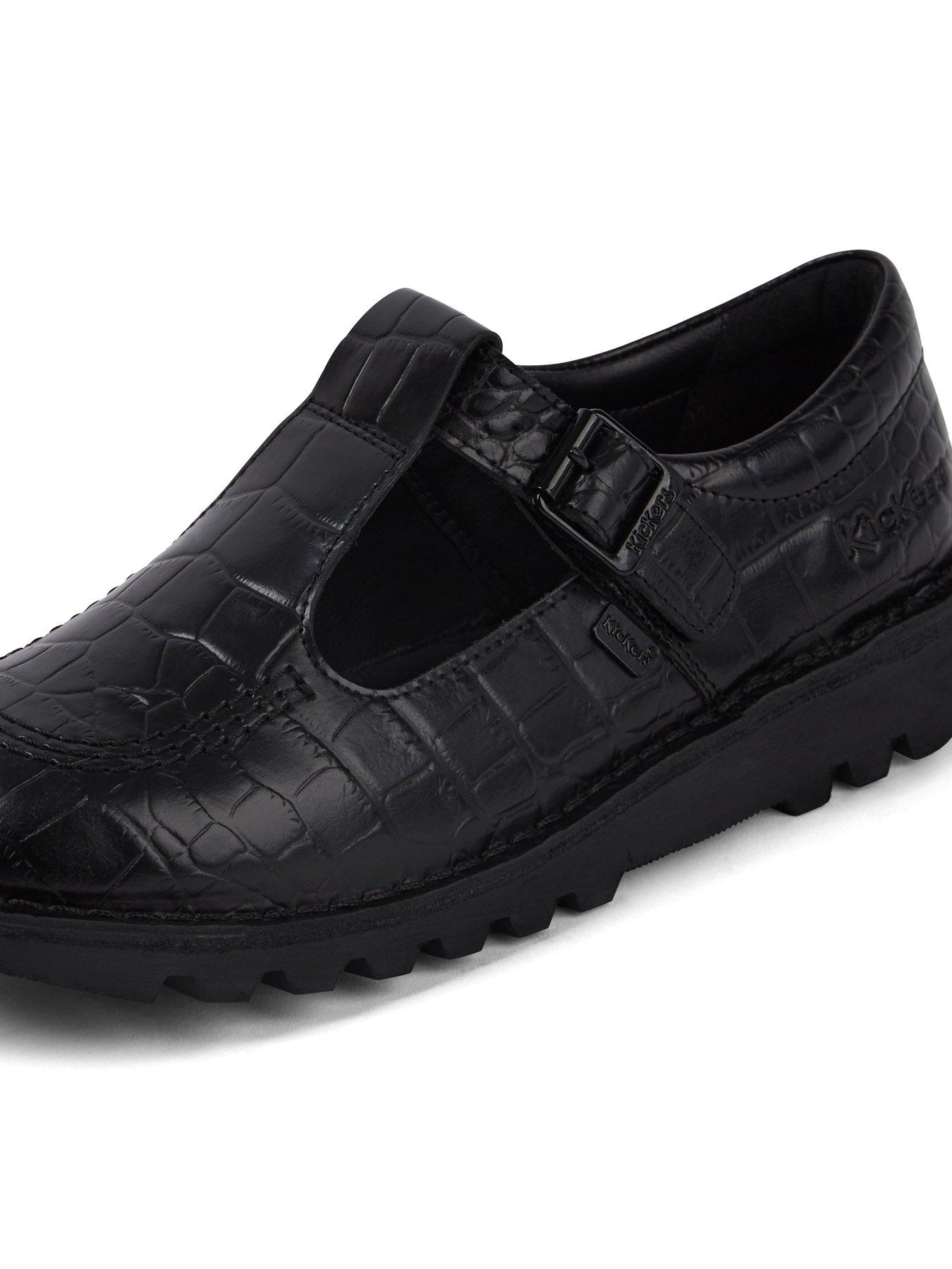Image 6 of 7 of Kickers Kick T-bar Croc Leather Shoe - Black