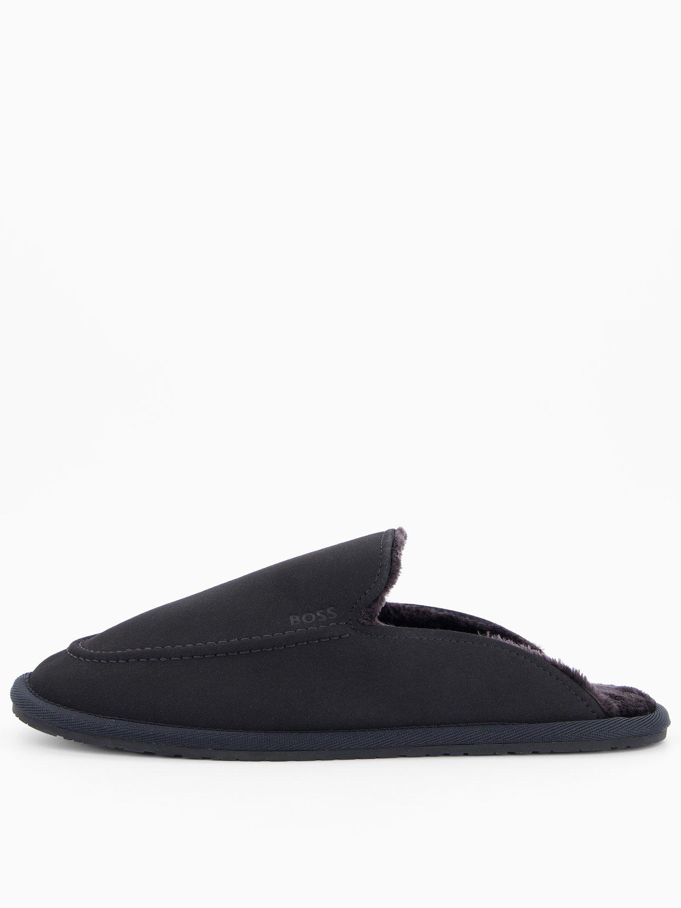boss-home-faux-fur-lined-mule-slippers-blackfront