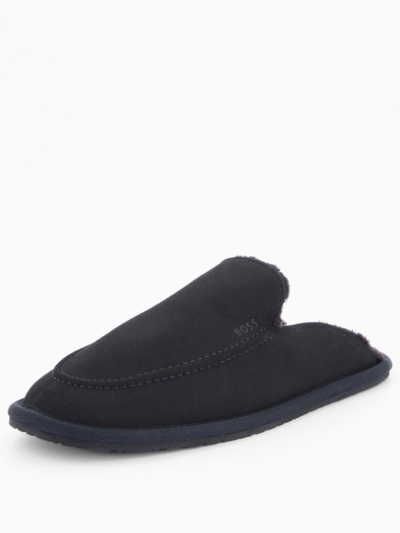 boss-home-faux-fur-lined-mule-slippers-blackstillFront