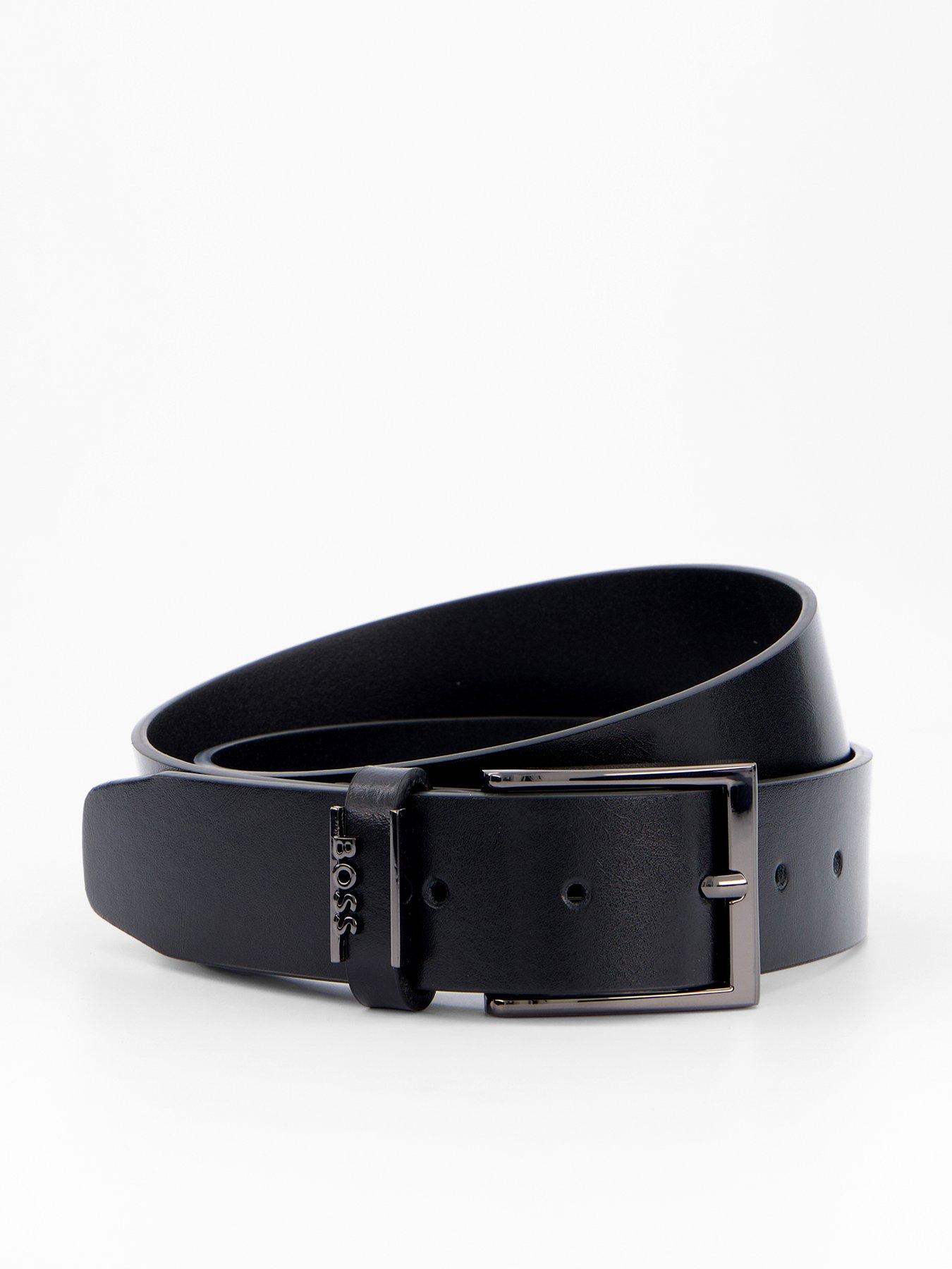 BOSS Cole Emblem Logo Formal Leather Belt - Black