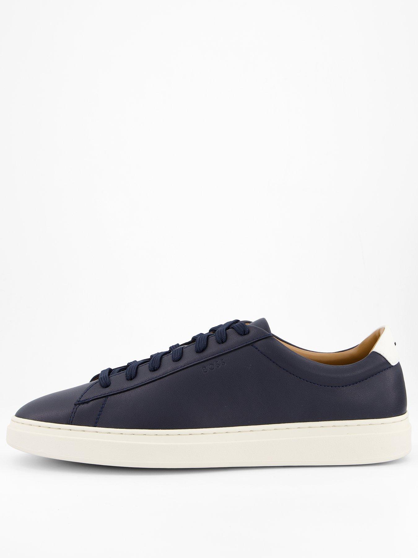 BOSS Kieran Tennis Leather Trainers - Navy/White