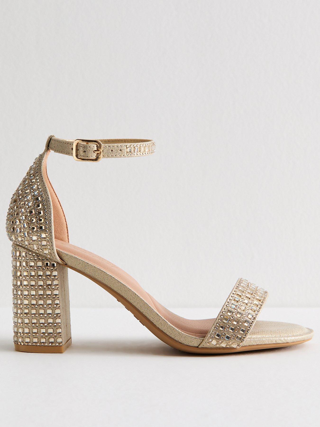 New Look Wide Fit Embellished Block Heel Sandals Gold Very Ireland