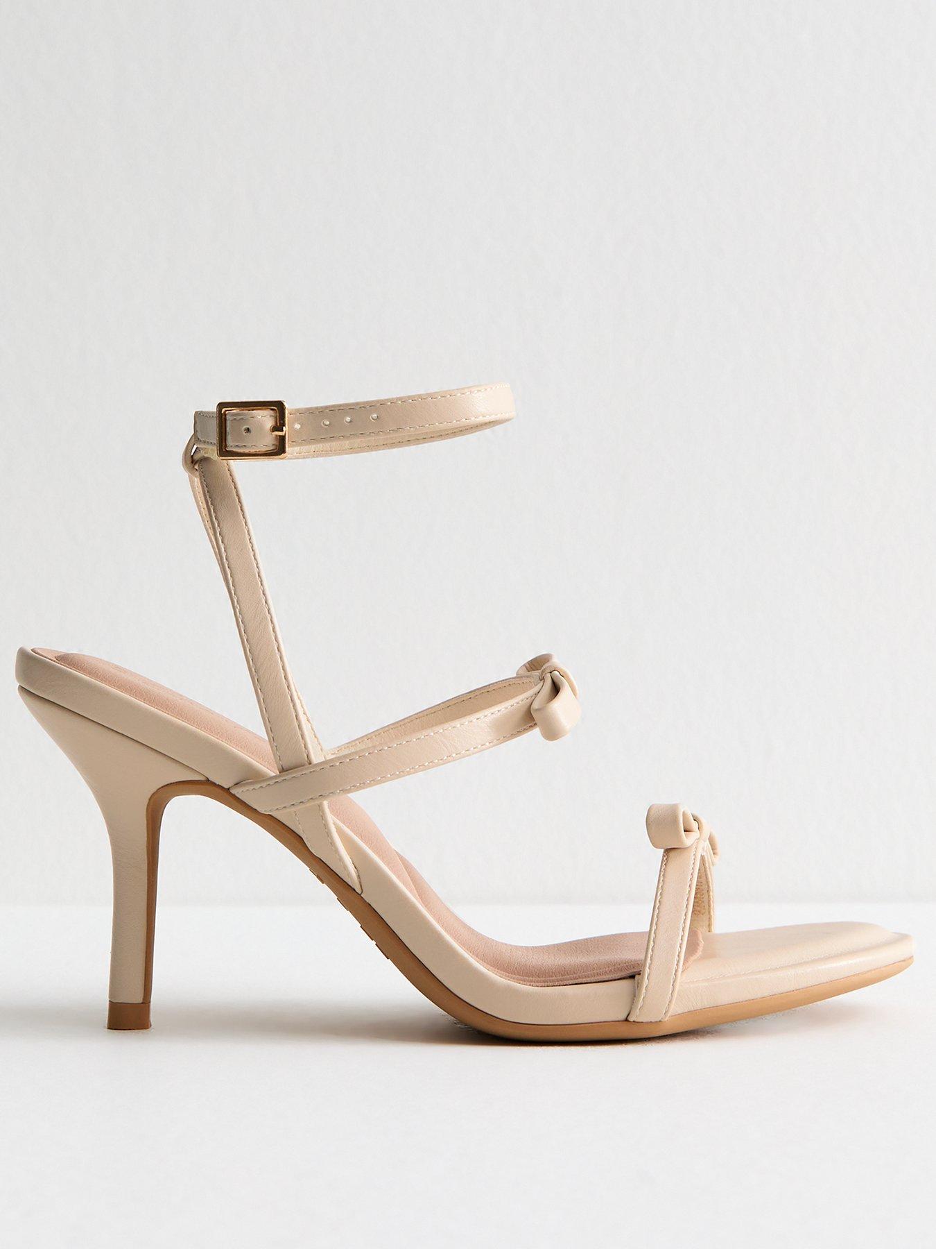 New Look Oatmeal Faux Leather Bow Strap Stiletto Heel Sandals