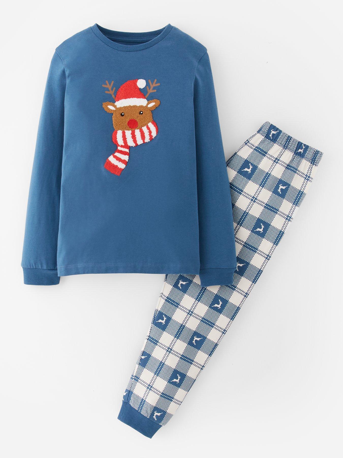 the-very-collection-boys-festive-boucle-reindeer-and-woven-bottom-pyjama-set-blue