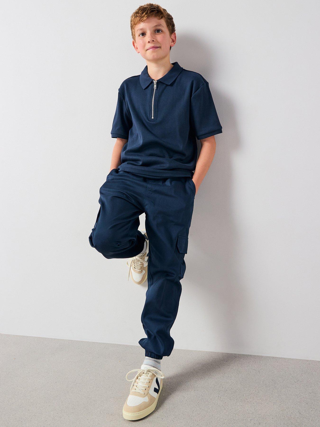 the-very-collection-boys-rib-zip-detail-polo-and-cargo-outfit-set-navyfront