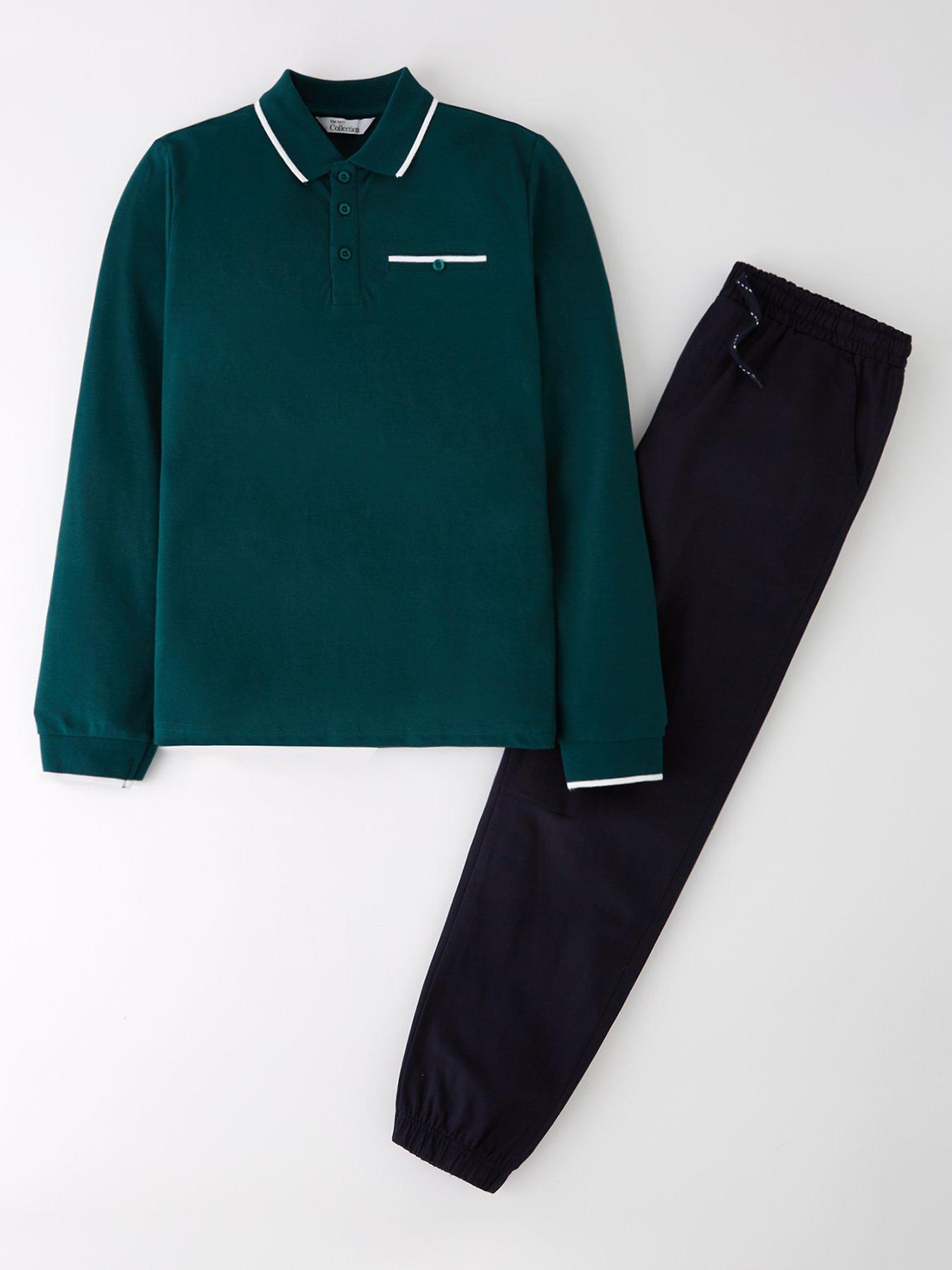 The Very Collection Boys Long Sleeve Polo and Joggers Set - Green