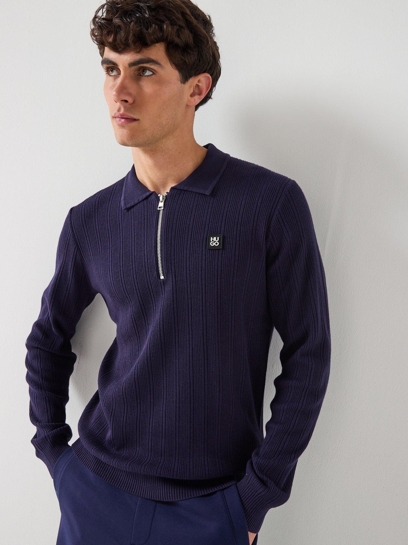 hugo-sastoro-regular-fit-14-zip-stacked-logo-knitted-polo-navy