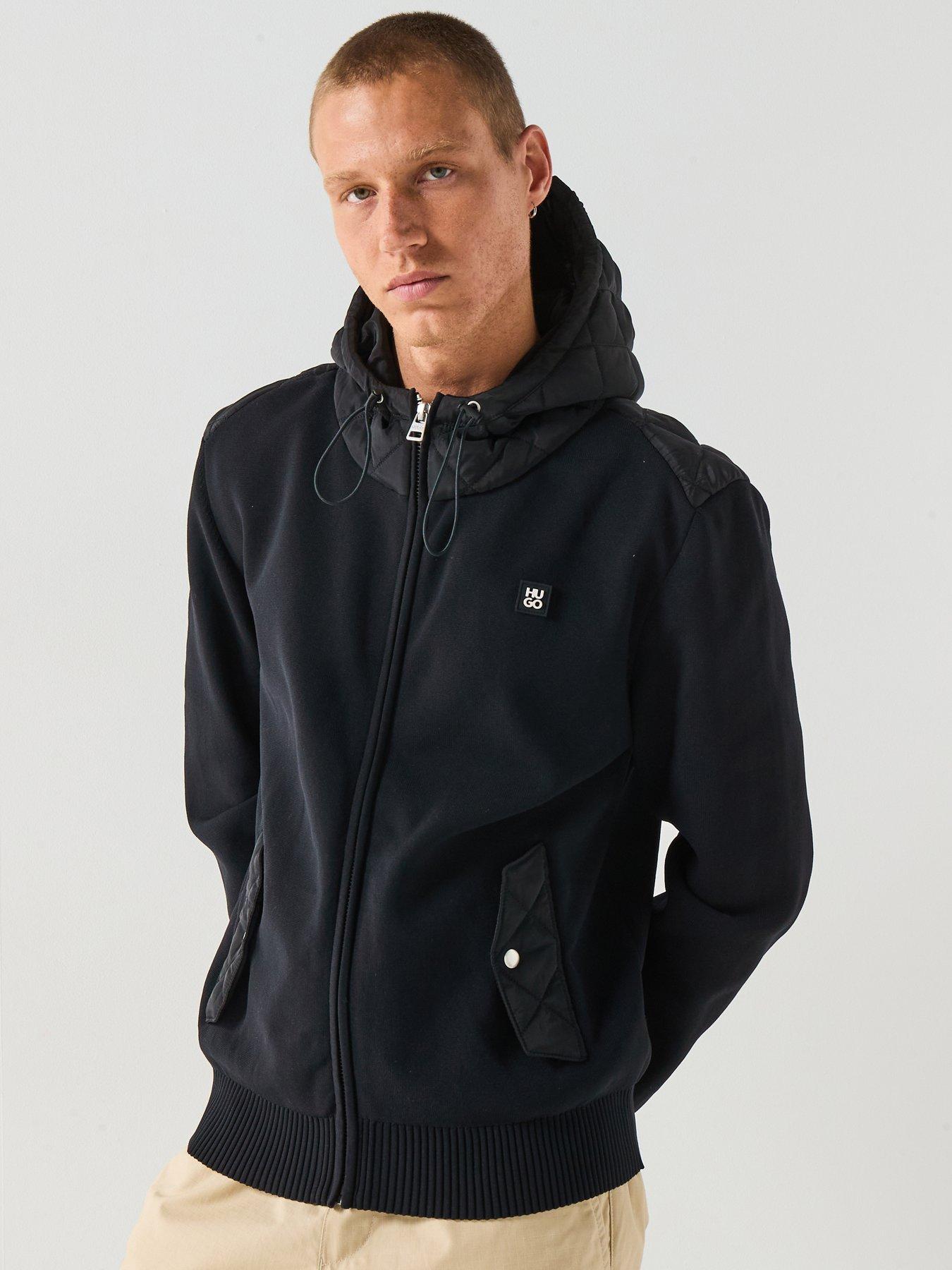 HUGO Sylon Regular Fit Hybrid Zip Knitted Jacket - Black