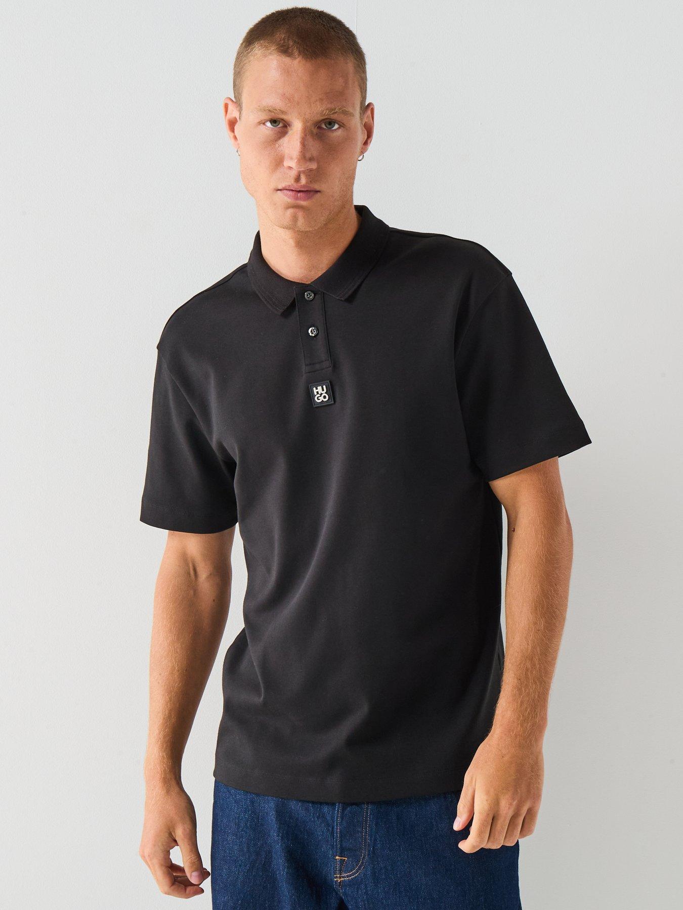 hugo-regular-fit-stacked-logo-polo-shirt-blackfront