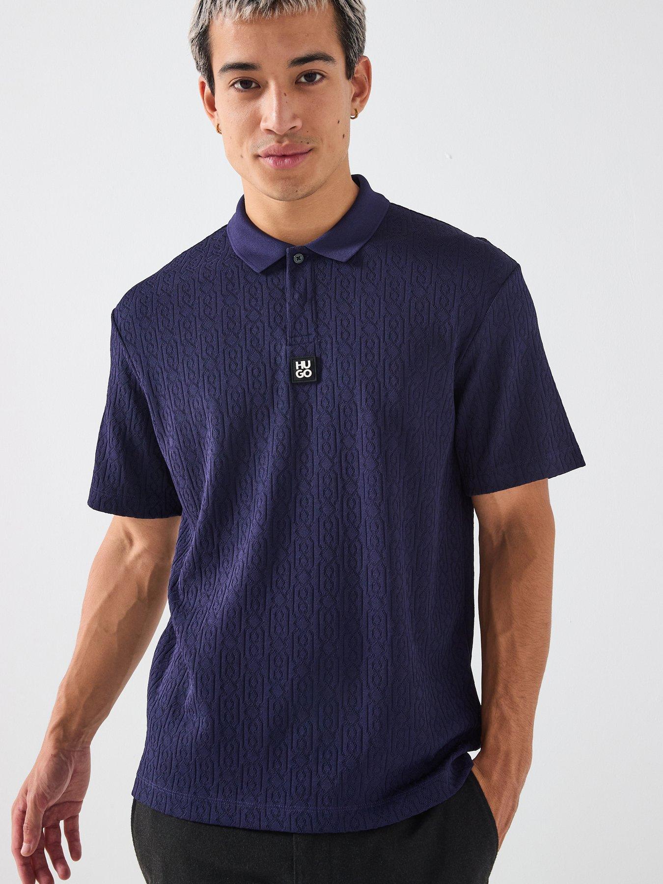 HUGO Dallovo Relaxed Jacquard Stacked Logo Polo Shirt - Navy