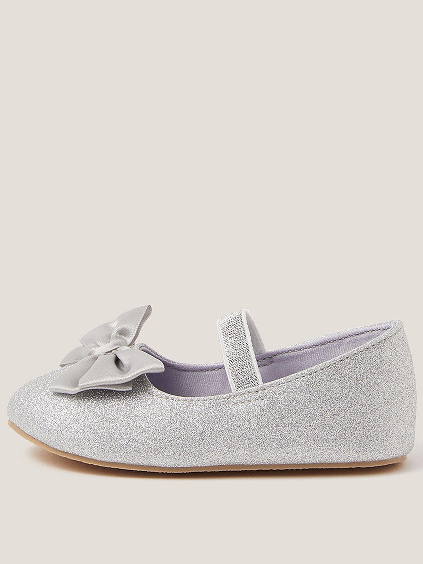 Monsoon Girls Baby Glitter Bow Walker - Silver