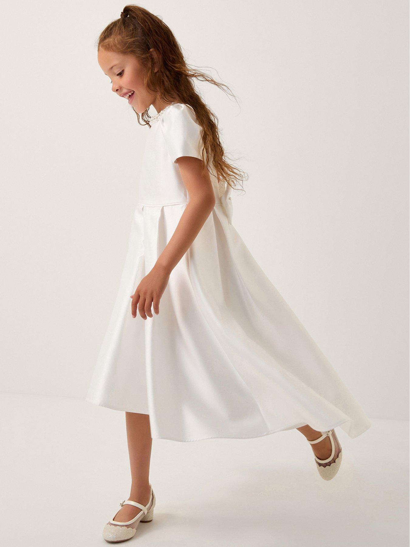 undefined Girls Isabella Pearl Neckline Dress - Light Cream