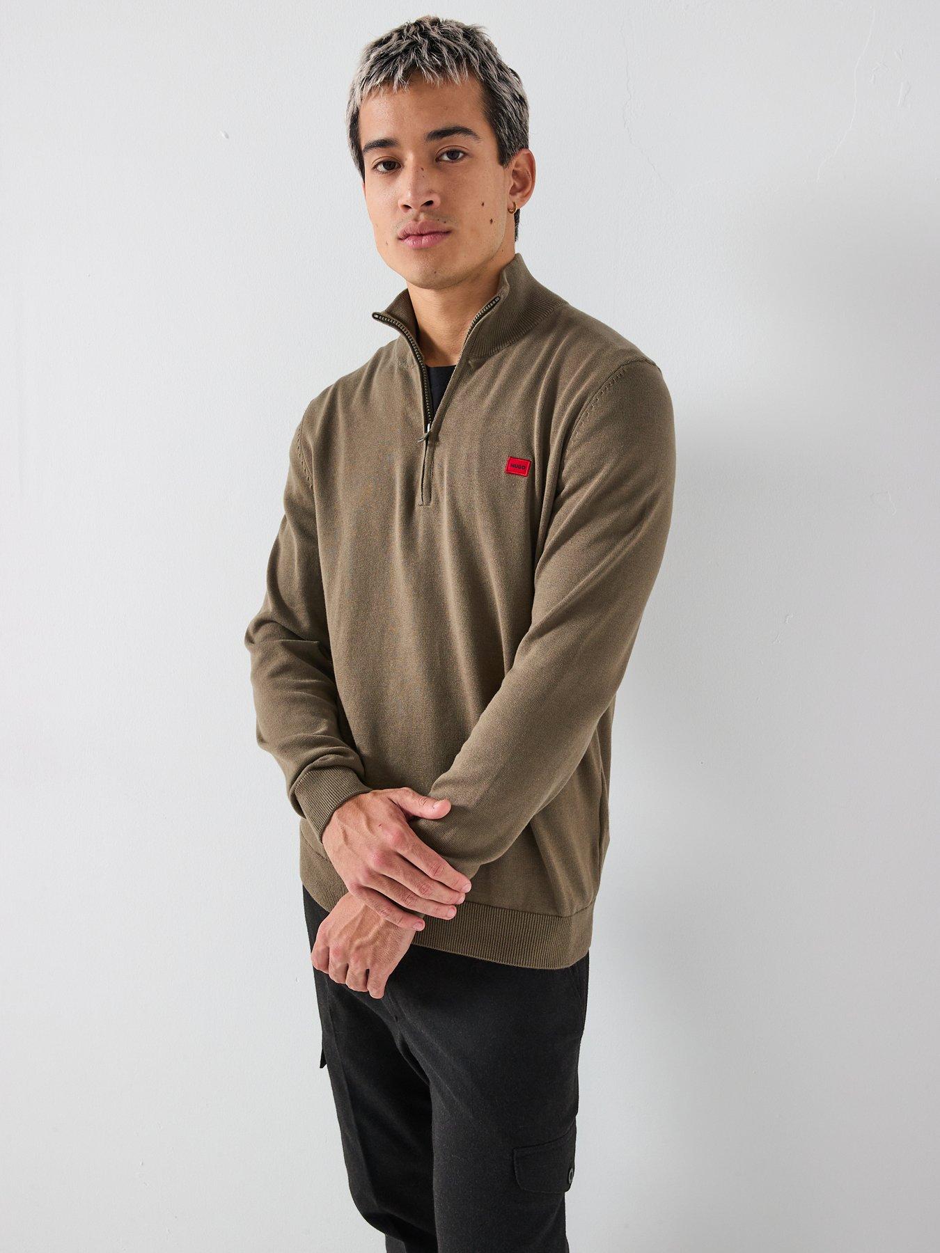 HUGO San Quintus-C Regular Fit 1/4 Zip Knitted Jumper - Grey