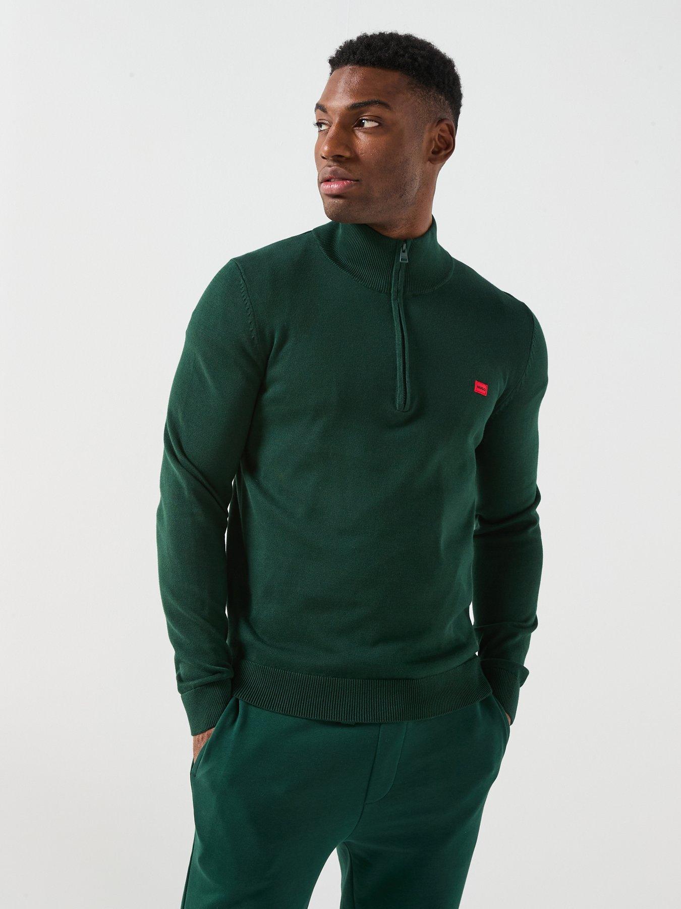 Image 1 of 6 of HUGO San Quintus-C Regular Fit 1/4 Zip Knitted Jumper - Green