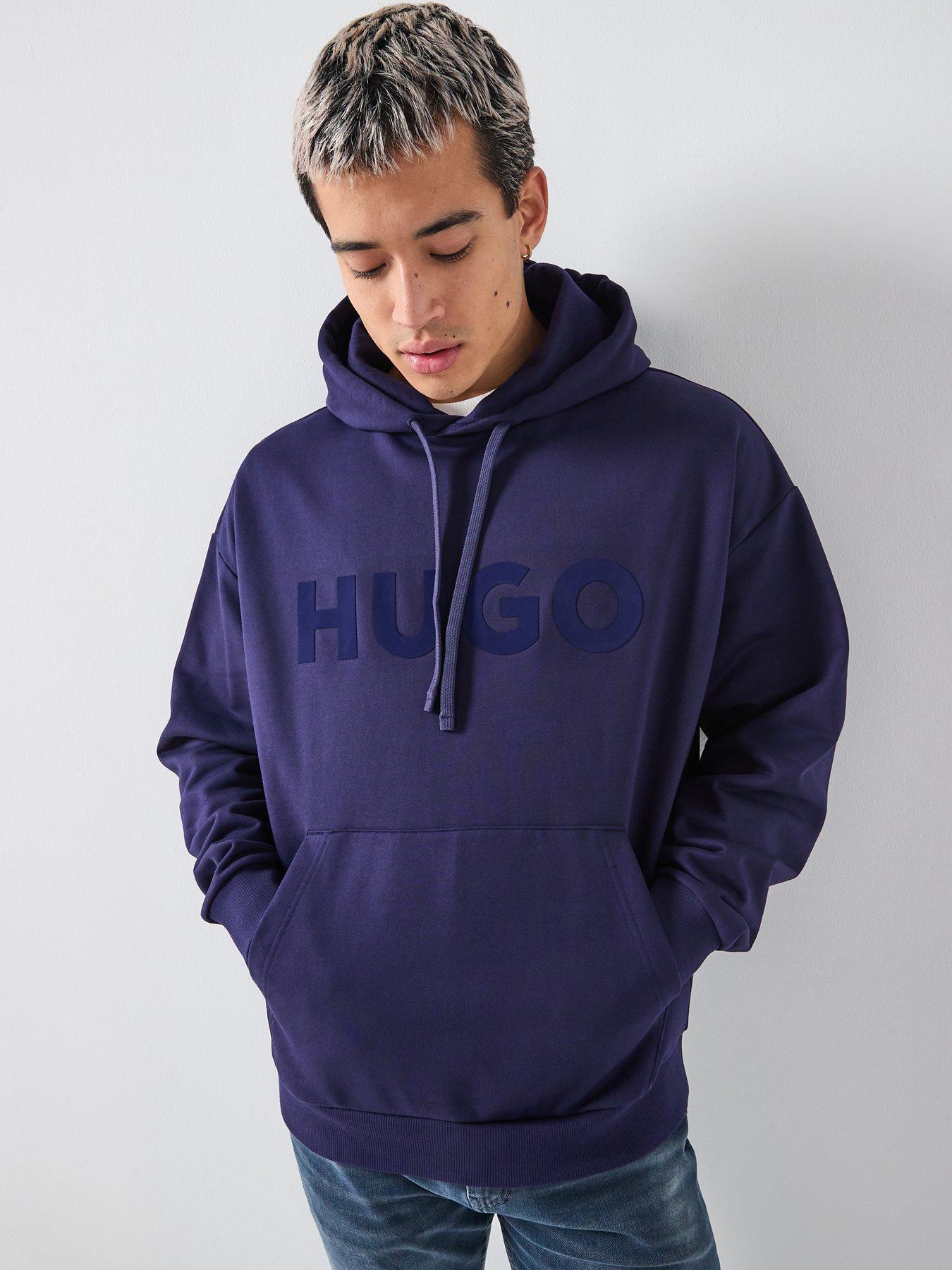HUGO Ditchie Oversized Tonal Logo Hoodie - Navy