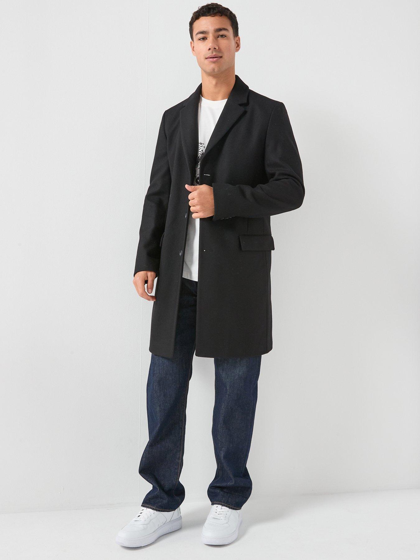 HUGO Migor2541 Slim Fit Tailored Wool Overcoat - Black