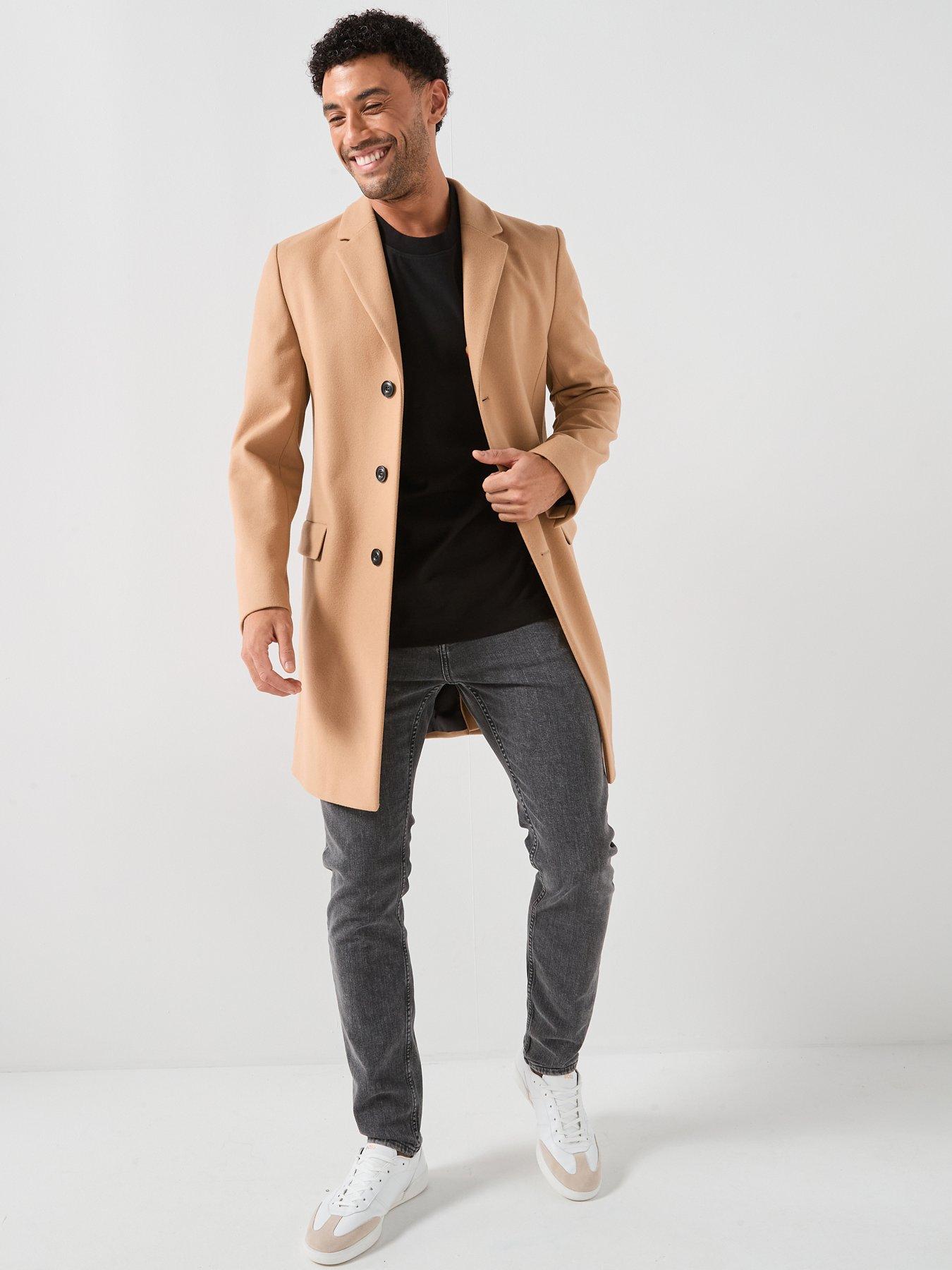 HUGO Hugo Migor2541 Slim Fit Tailored Wool Overcoat - Beige