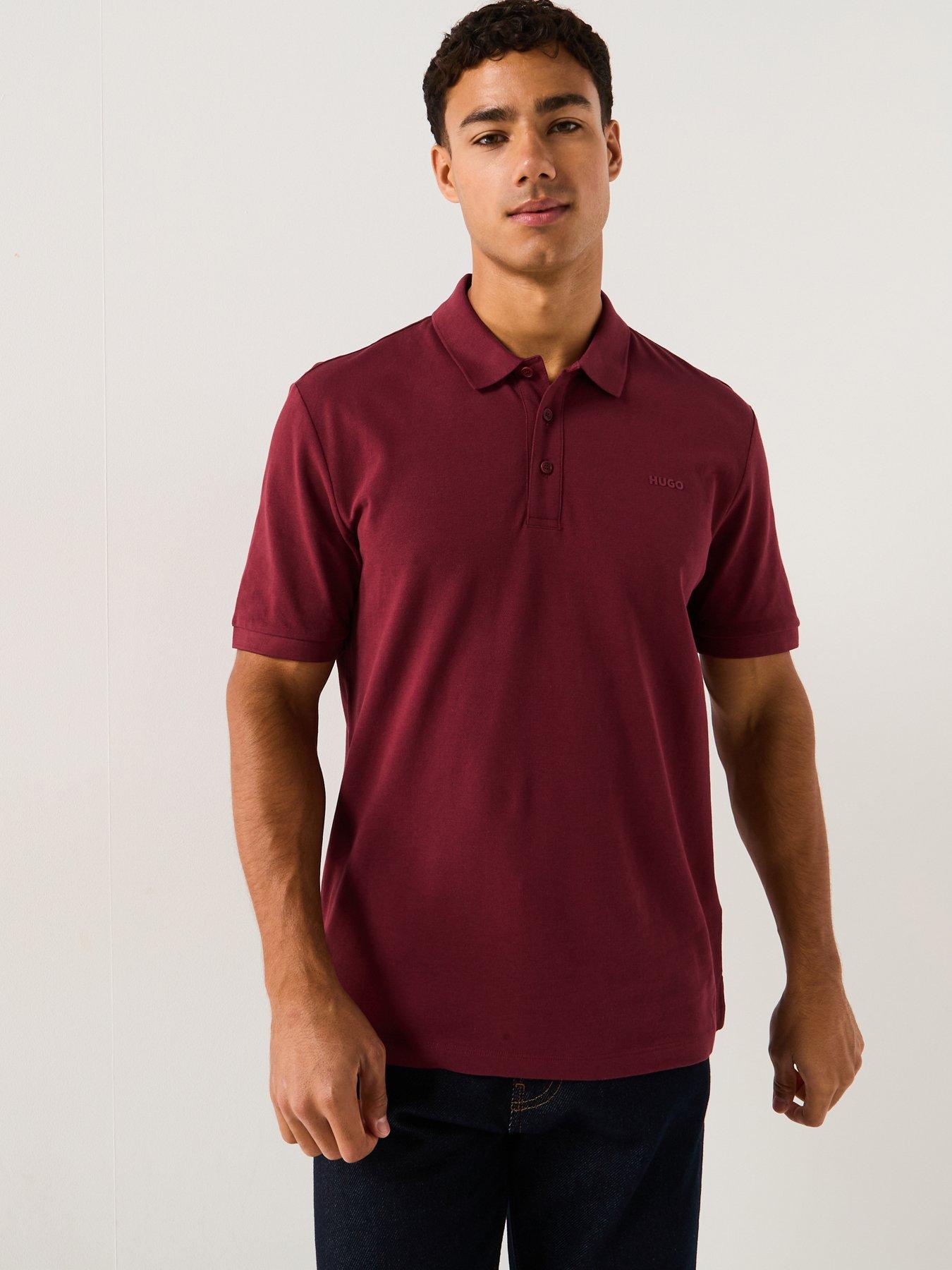 HUGO Donos222 Regular Fit Left Chest Tonal Logo Polo Shirt - Dark Red