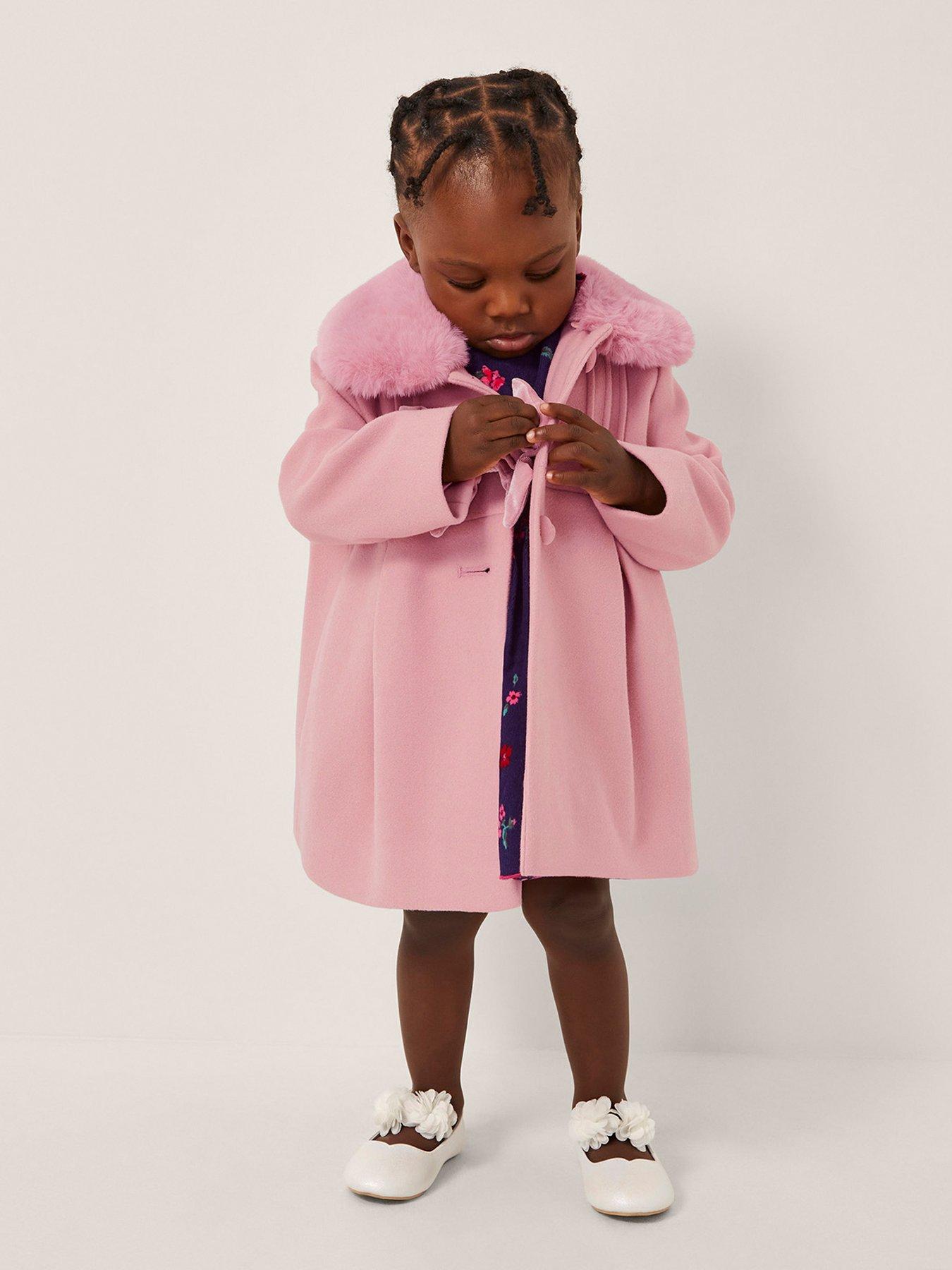Monsoon Baby Girls Velvet Coat - Baby Pink