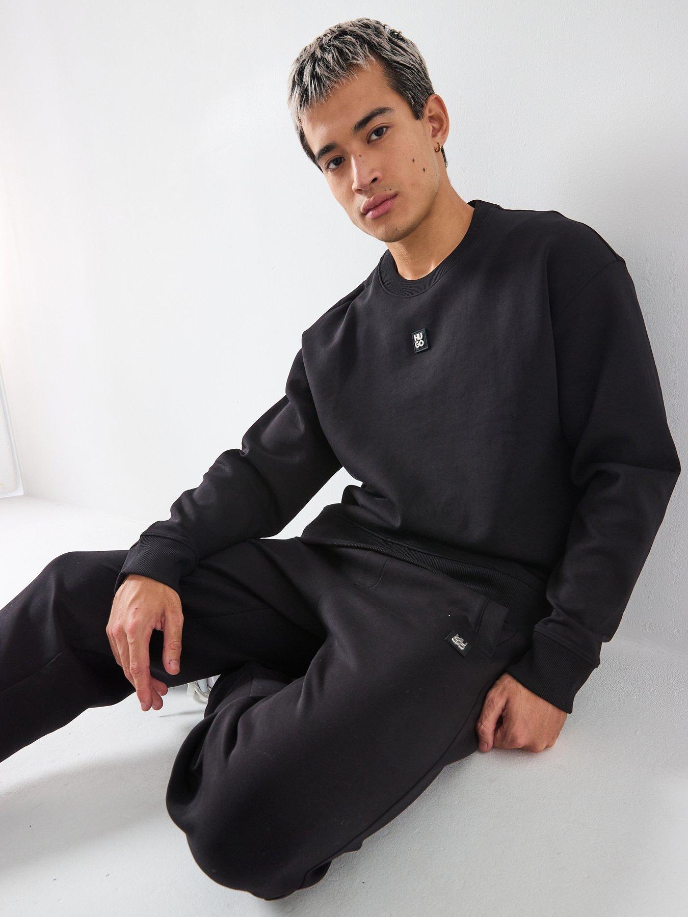 HUGO Dettil Relaxed Fit Stacked Logo Crew Sweatshirt - Black