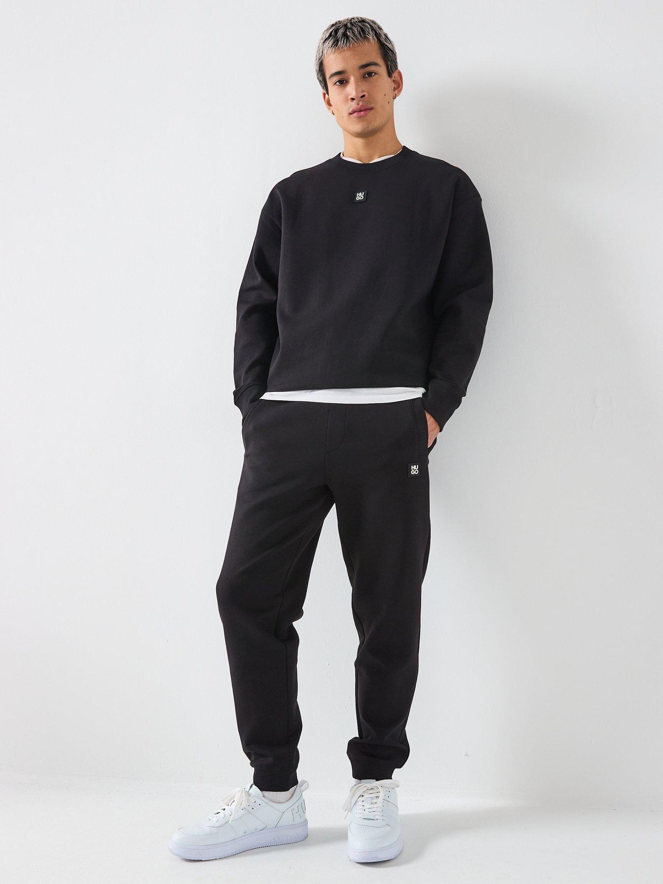 Image 3 of 5 of HUGO Dettil Relaxed Fit Stacked Logo Crew Sweatshirt - Black