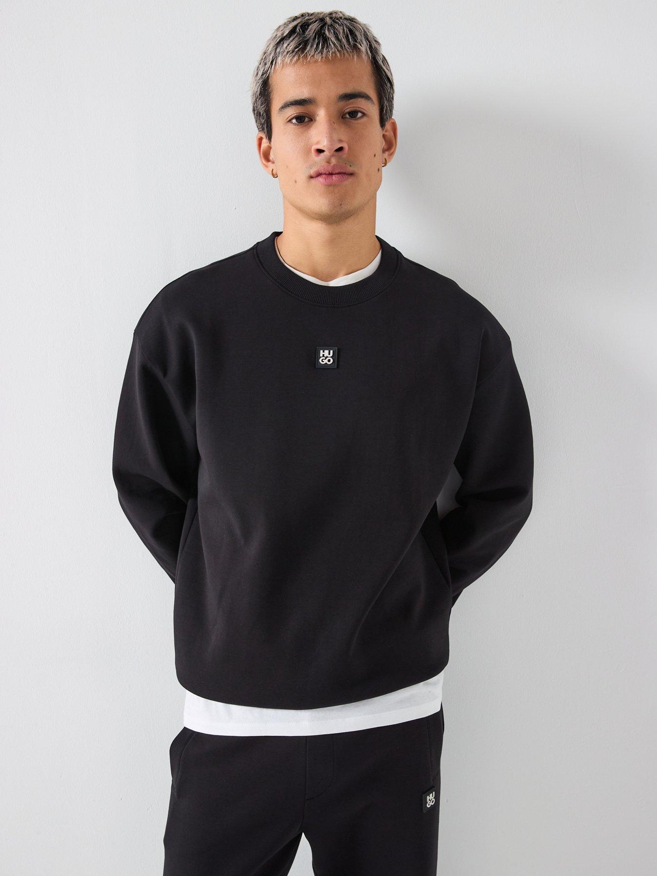 Image 5 of 5 of HUGO Dettil Relaxed Fit Stacked Logo Crew Sweatshirt - Black