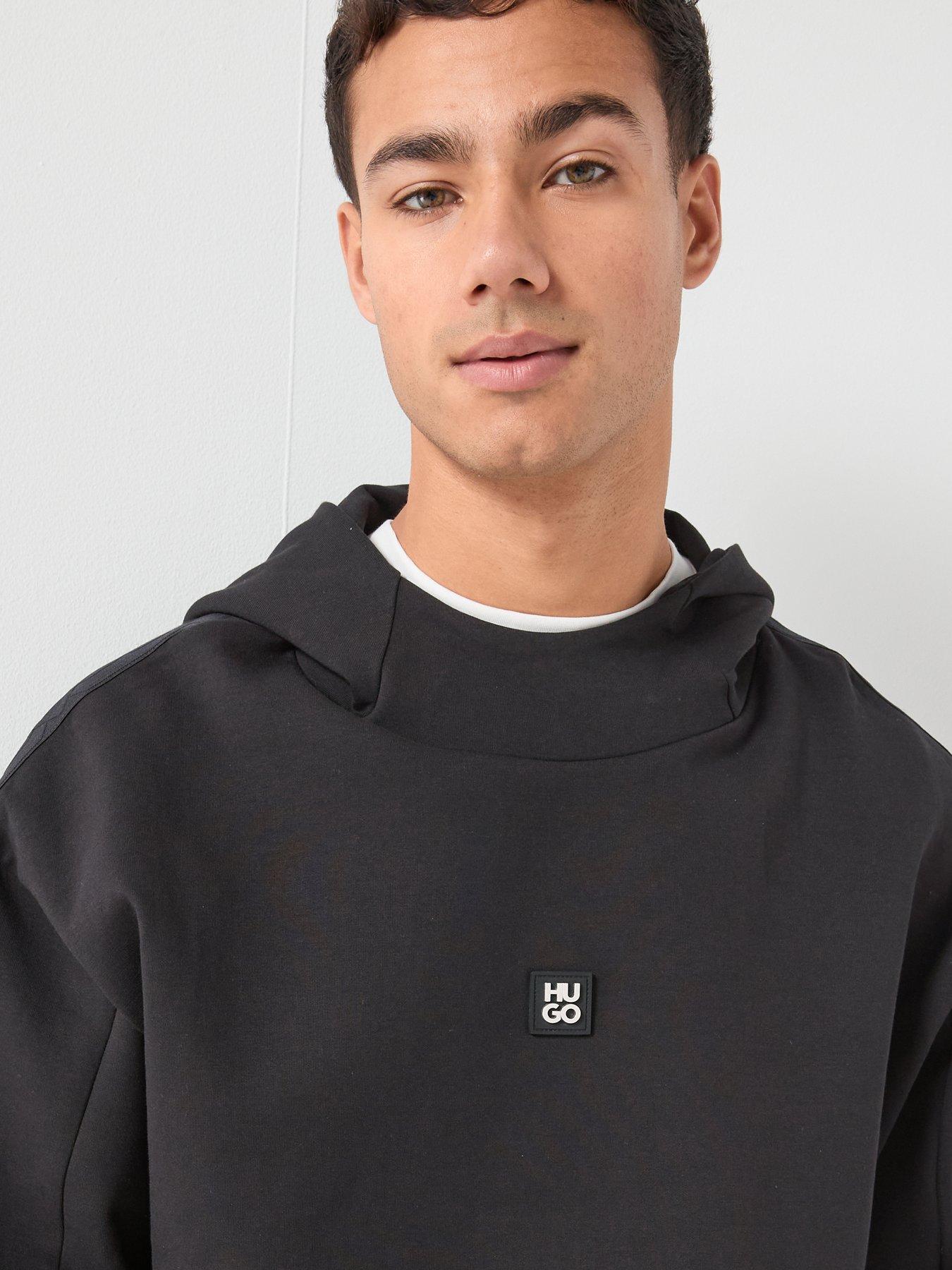 Image 4 of 5 of HUGO Danovohood Relaxed Stacked Logo Fit Hoodie - Black