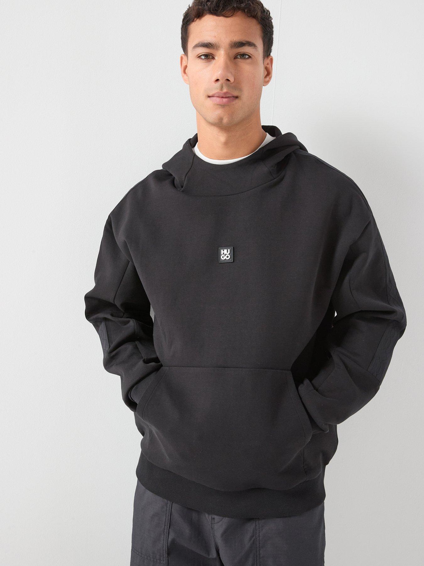 Image 5 of 5 of HUGO Danovohood Relaxed Stacked Logo Fit Hoodie - Black