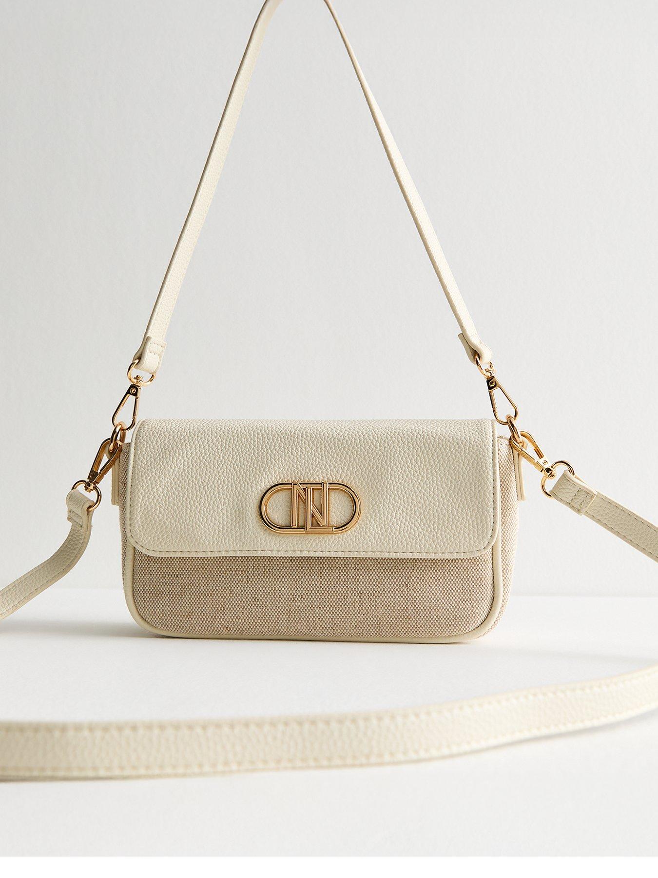 New Look Cream Canvas Logo Plaque Shoulder Bag
