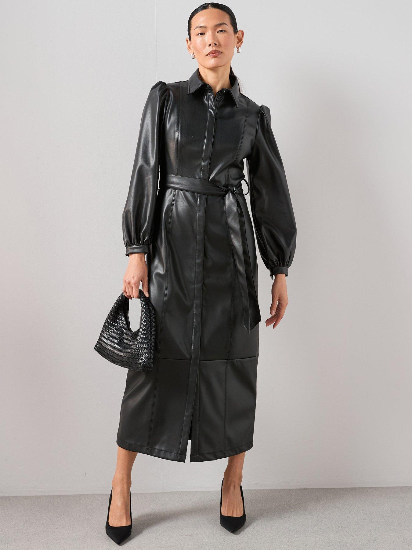 the-very-collection-pu-belted-midaxi-shirt-dress-black