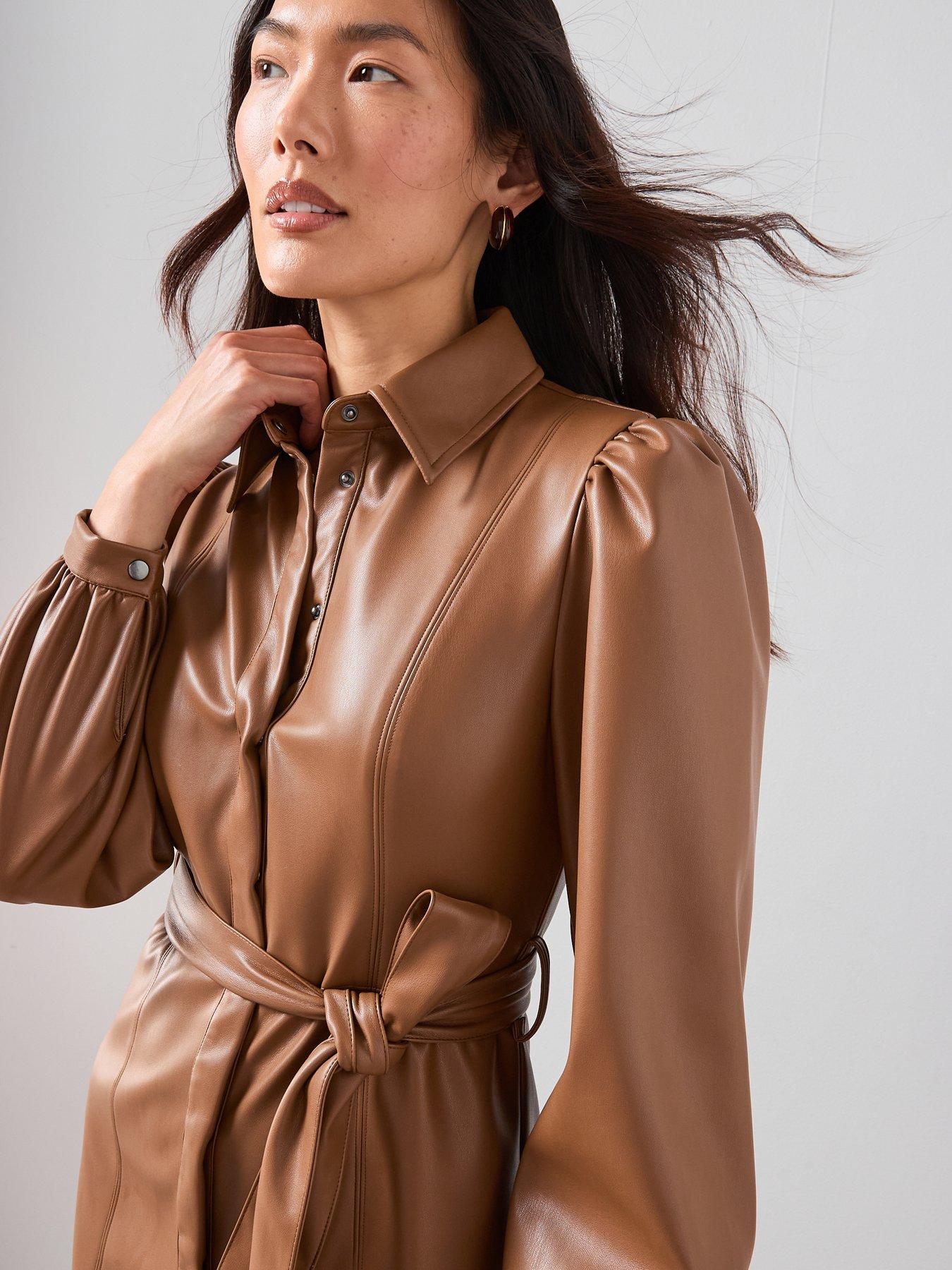 The Very Collection Pu Belted Mini Shirt Dress - Toffee | Very Ireland