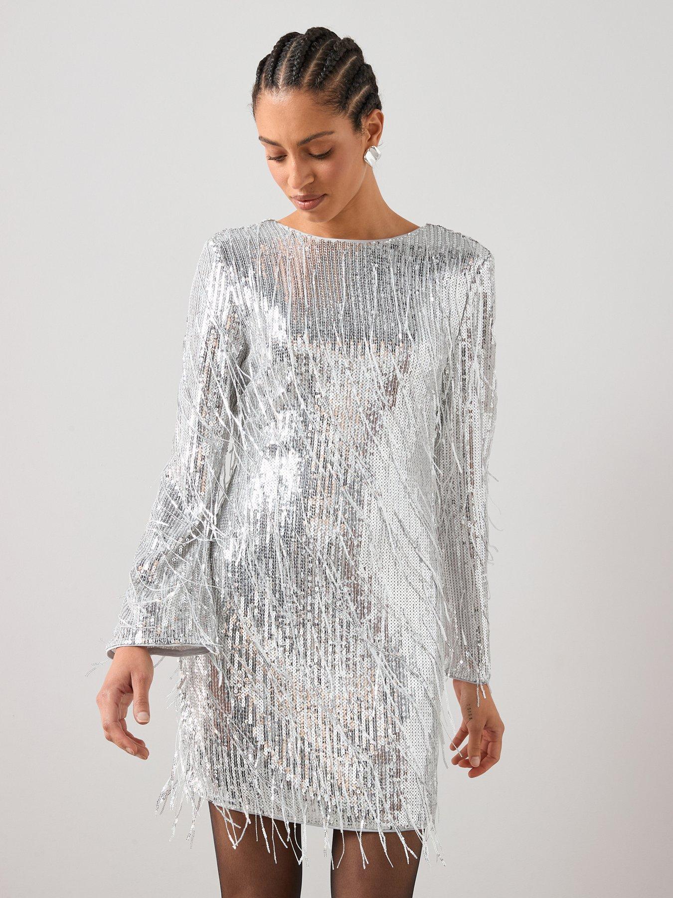 the-very-collection-fringed-sequin-mini-dress-silverfront