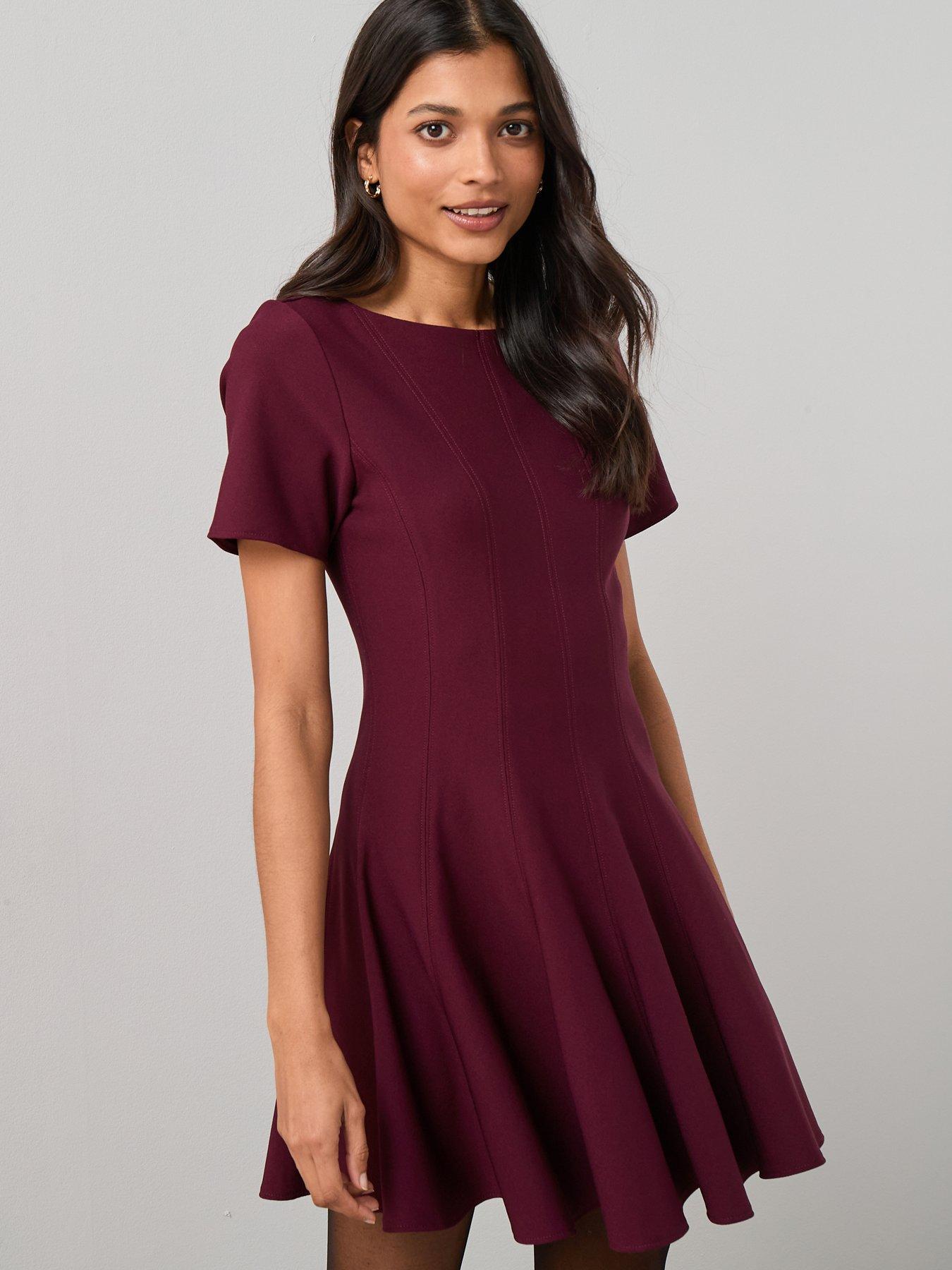 the-very-collection-short-sleeve-godet-mini-dress-burgundy-reddetail