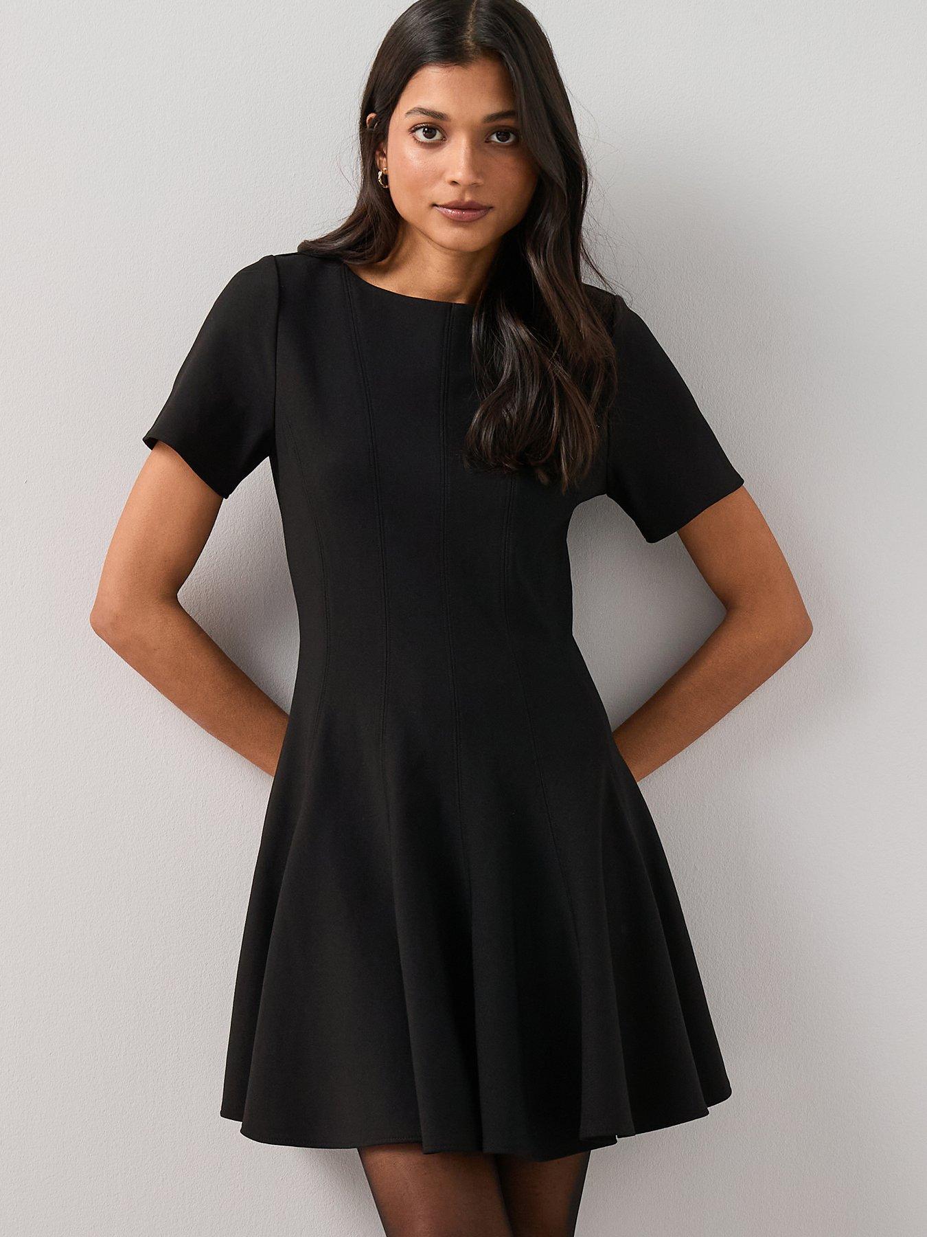 the-very-collection-short-sleeve-godet-mini-dress-black